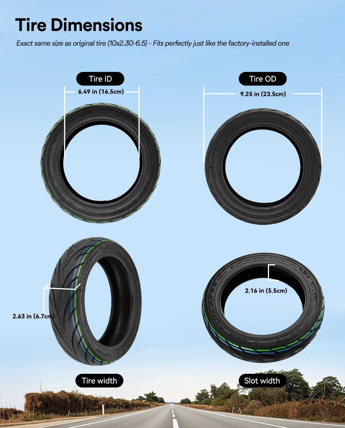 10X2.30-6.5 Non-Slip Vacuum Tire for NIU Kqi2 Pro Electric Scooter, Front Rear Replacement Tire