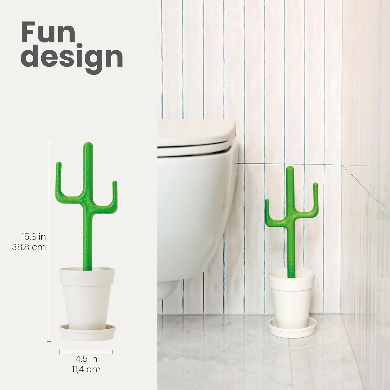 Vigar Cactus Toilet Brush Set, Toilet Brush and Holder Set with Cactus-Shaped Handle, Planter Base and Saucer for Bathroom, Home Cleaning Essentials image number 2