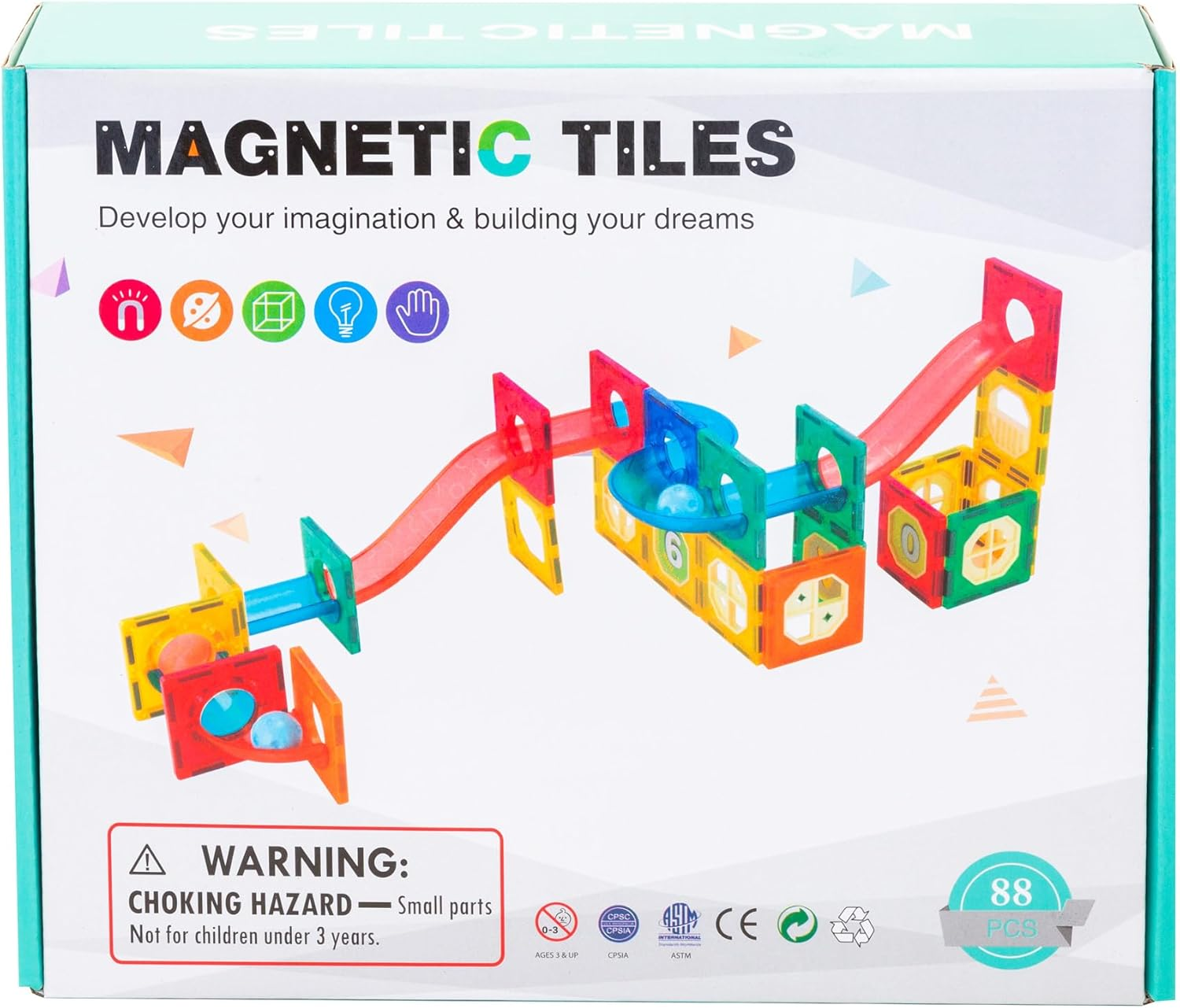 GEM Toys 88-Piece Magnetic Tiles Puzzle Set &ndash; Non-Toxic, Durable Construction Toys, STEM Educational Building Blocks with Storage Bag for Kids Ages 3+ image number 2