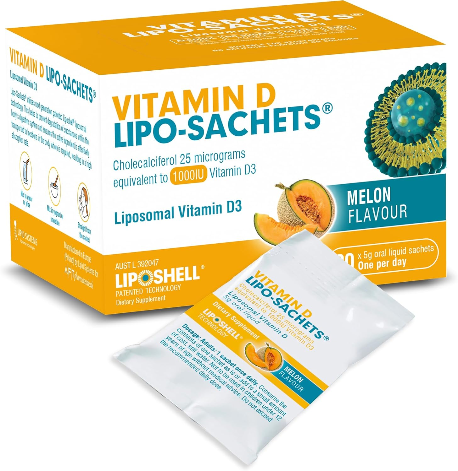 Lipo-Sachets Liposomal Vitamin D3-1000IU per Serving for Immune System Support - High Absorption Vitamin D - GMO Free, No Added Sugar - 30 Liposomal Liquid Vitamin D Packets image number 1