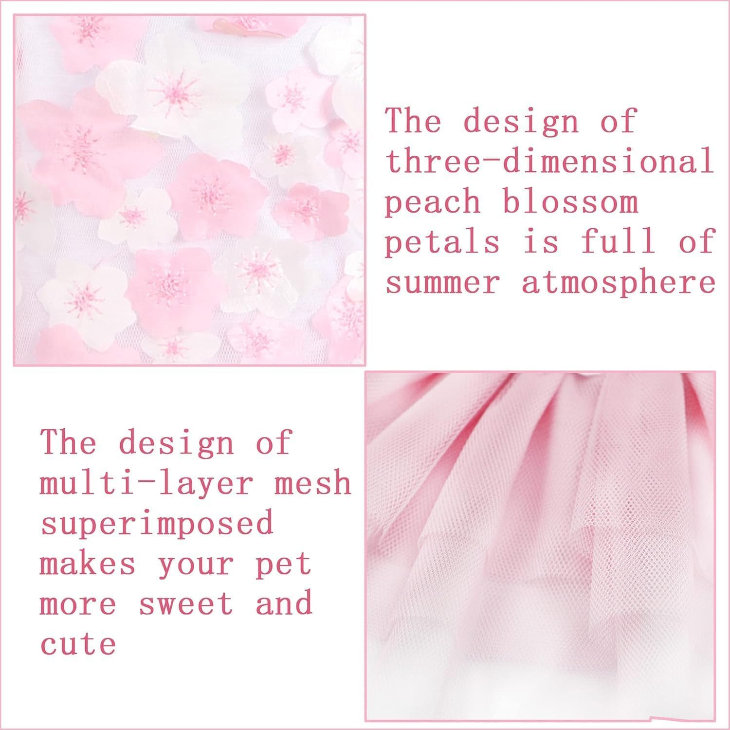 Dog Princess Dress, Dog Skirt Wedding Dress Summer Peach Blossom Petal Embroidery Tulle Ruffle Dresses Birthday Party Costume for Small Dog Girl Apparel (Pink, M) image number 4