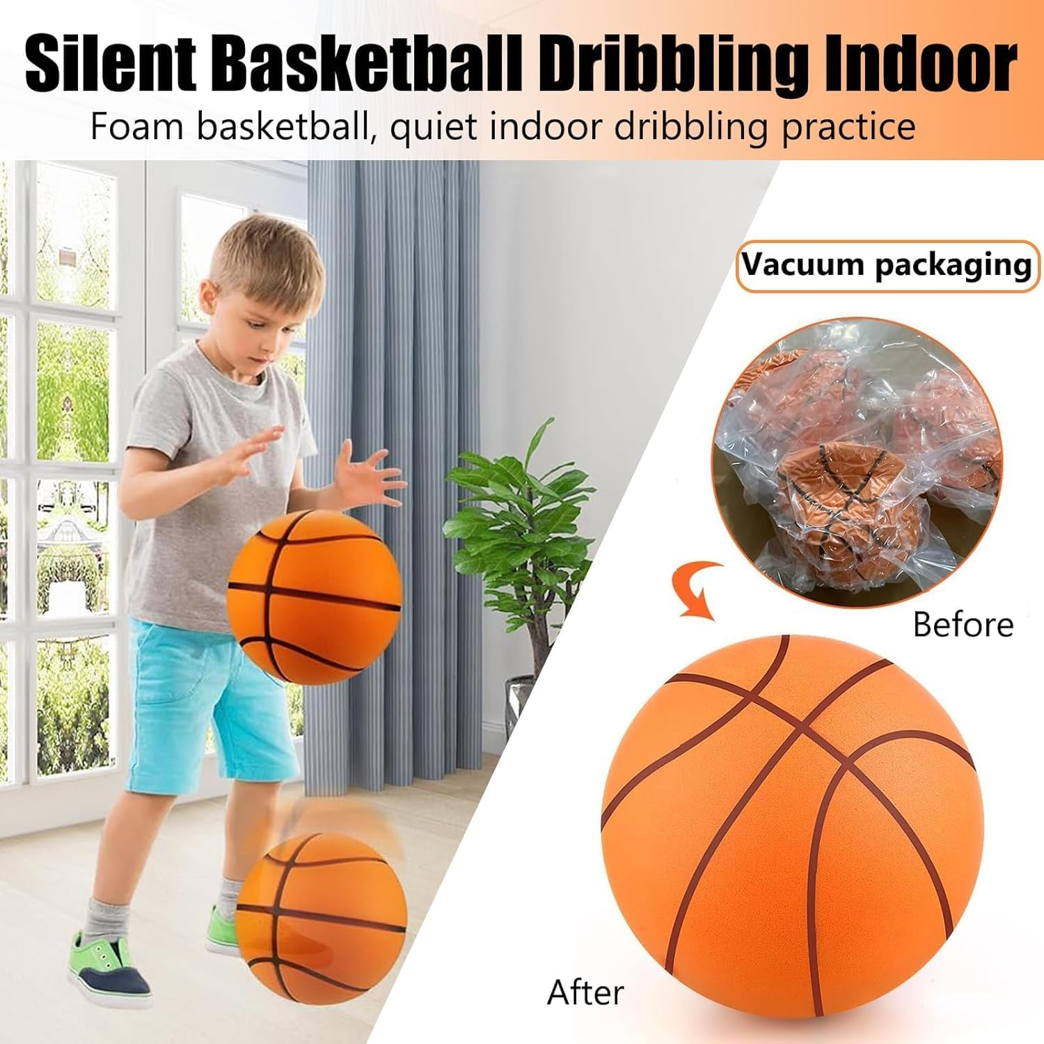 Sprstar Silent Basketball,Dribble Dream Silent Basketball,Si Lent Basket Ball Indoor Use,Foam Basket-Ball Indoor Training Ball for Various In-Door Activities for Quiet Dribbling(No. 7,9.4 In) image number 3