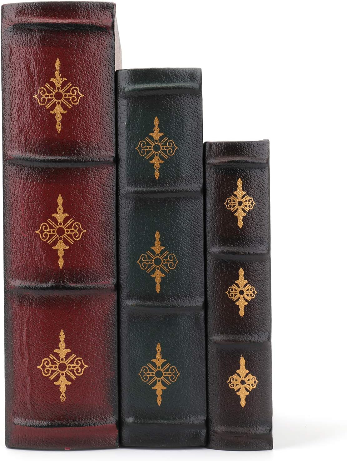 Tosnail 3 Pack Decorative Book Boxes Wooden Antique Book Decorations Vintage Book Storage Box