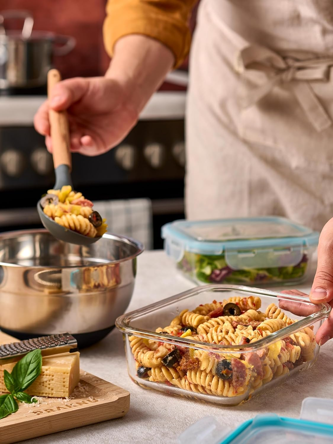 Praknu Glass Container with Lid, 1000 Ml, Set of 4, Food Storage Containers, Stackable and Airtight, Bpa-Free, Dishwasher Safe, Freezer and Microwave Safe image number 4