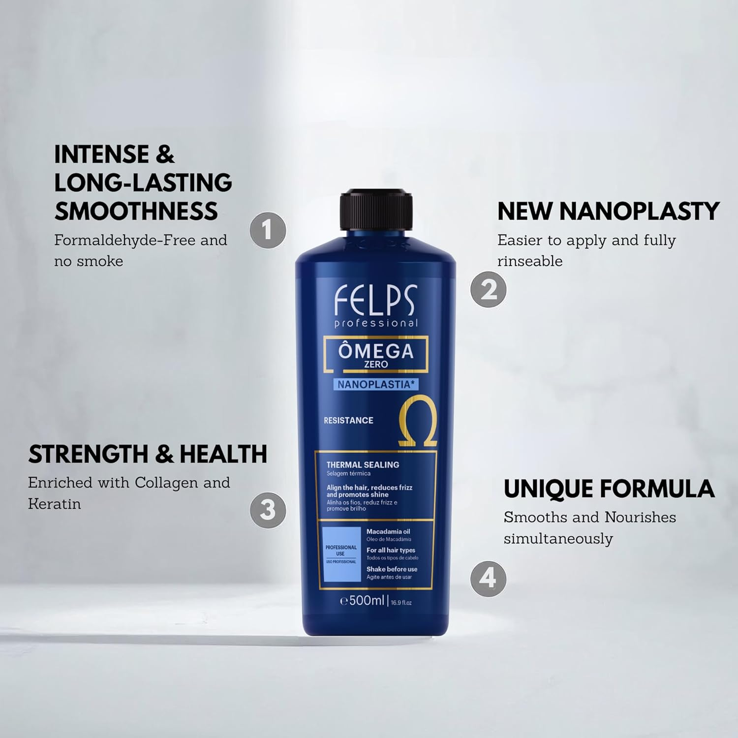 Felps Professional Omega - Thermal Sealing and Zero Unique Nanoplasty - Straightening & Smoothing Hair Treatment - Brazilian Keratin Blowout - Formaldehyde Free 1L/33.81Oz image number 2