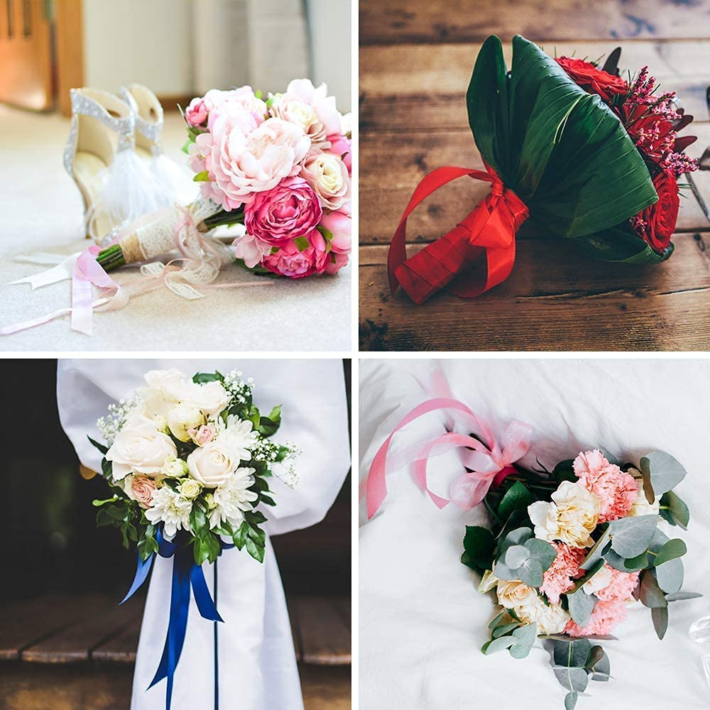 Alfie Double Faced Satin Ribbon 5/8Inch X 50Yards Double Sided Solid Polyester Ribbon for Gift Wrapping Party Hair Braids Bow Baby Shower Decoration Floral Arrangement Craft Supplies, Hot Red image number 4