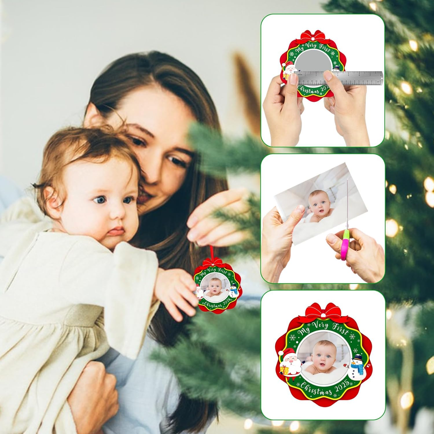 SICOHOME Babys First Christmas Ornament 2024 - My Very First Christmas Picture Frame Ornament Acrylic Newborn Baby 1St Christmas Ornament Photo Frame Girl Boy for Son Daughter Grandson Granddaughter image number 6