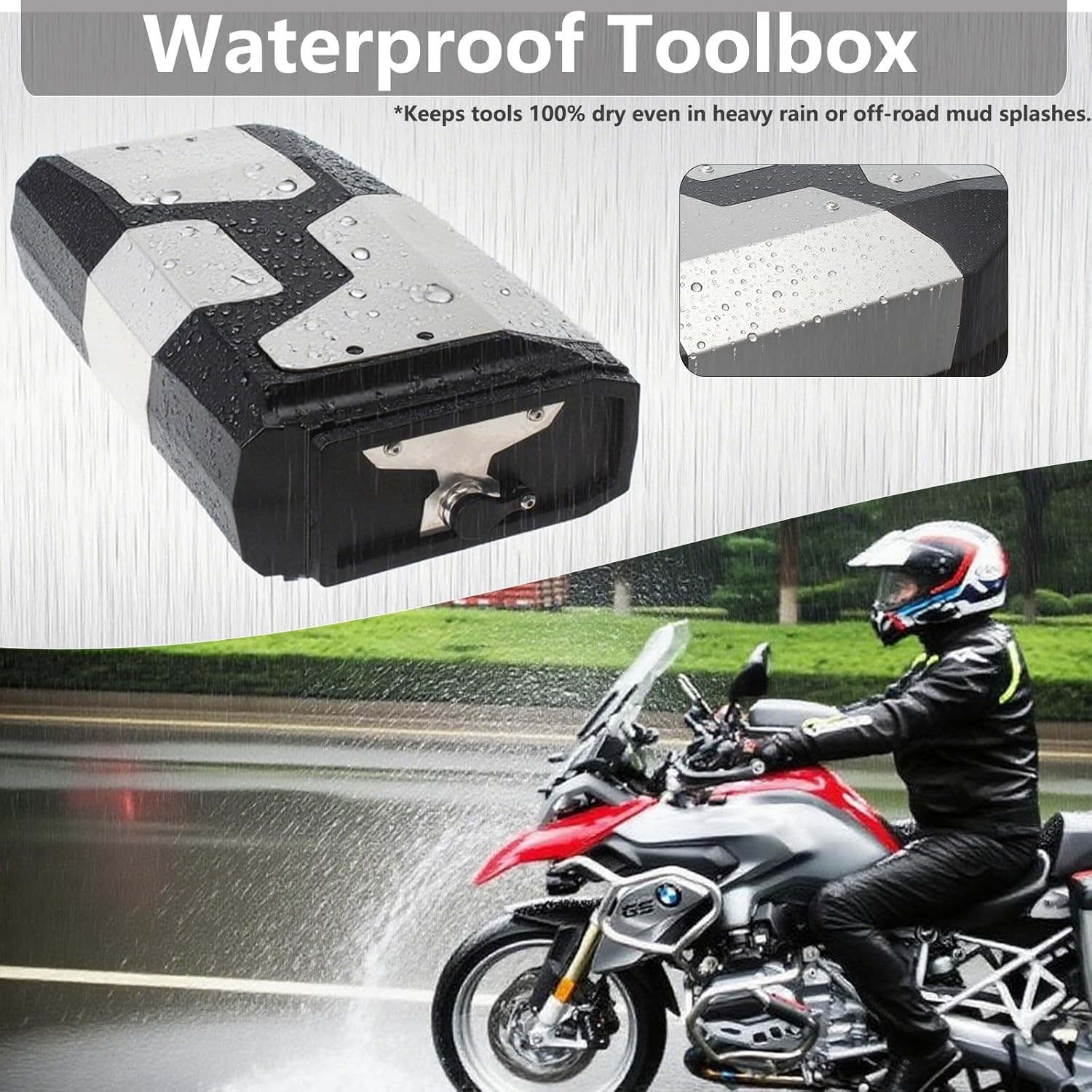 Motorcycle Tool Box,Stainless Steel Gear Tool Box Waterproof Side Boxes Compatible with BMW R1250GS/ADV R1200GS/ADV (Silver) image number 1