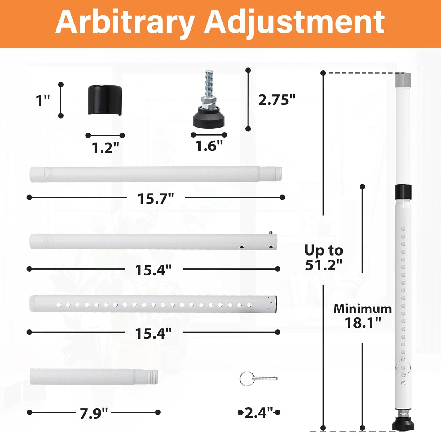 Bsbsbest Window Security Bars inside Adjustable 18 to 51 Inch Sliding Door Security Bar Interior White 1 Pack Window Locks Security up and down Window Bars Security Extendable - 2, Black image number 5