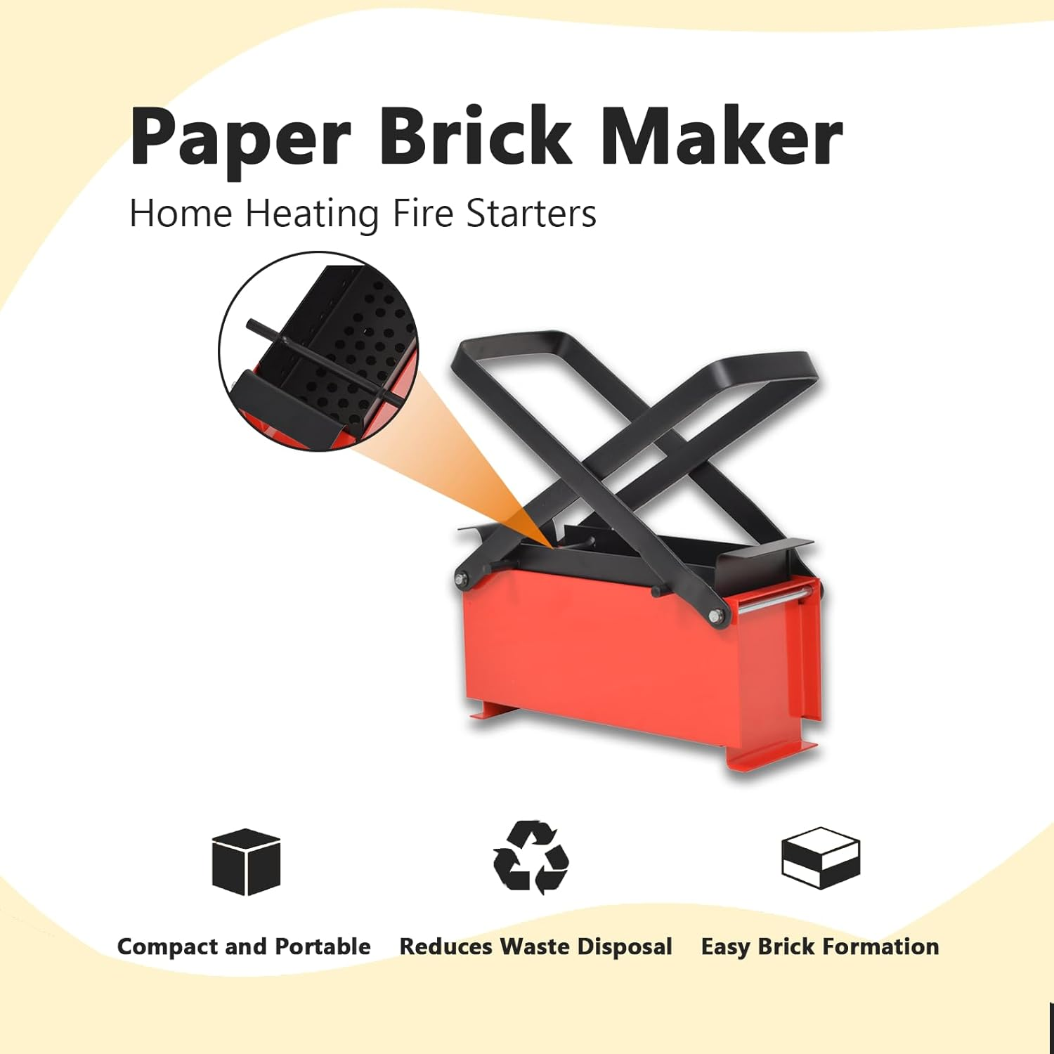 &lsquo;Vidaxl Paper Log Briquette Maker - Steel Constructed - Manually Operated - Optimised Pressure Distribution - Black and Red&rsquo; image number 1