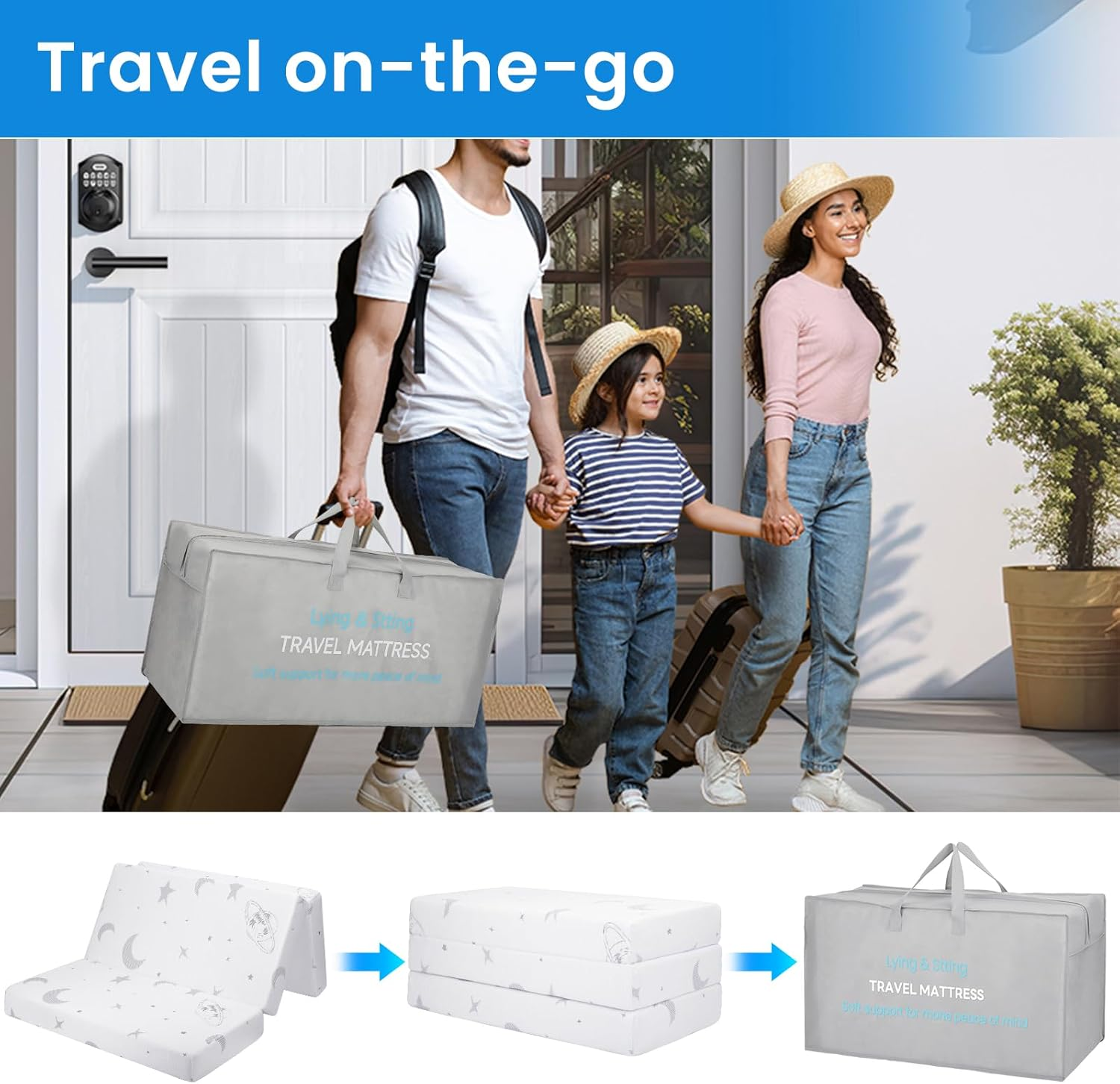 Travel Cot Mattress, Timkos Foldable Mattresses with Removable Zipper Cover and Carrying Bag, Waterproof Portacot Baby Cot, Pack and Play Mattress (105 X 66.5 X 8Cm) Lightweight & Easy Storage image number 3