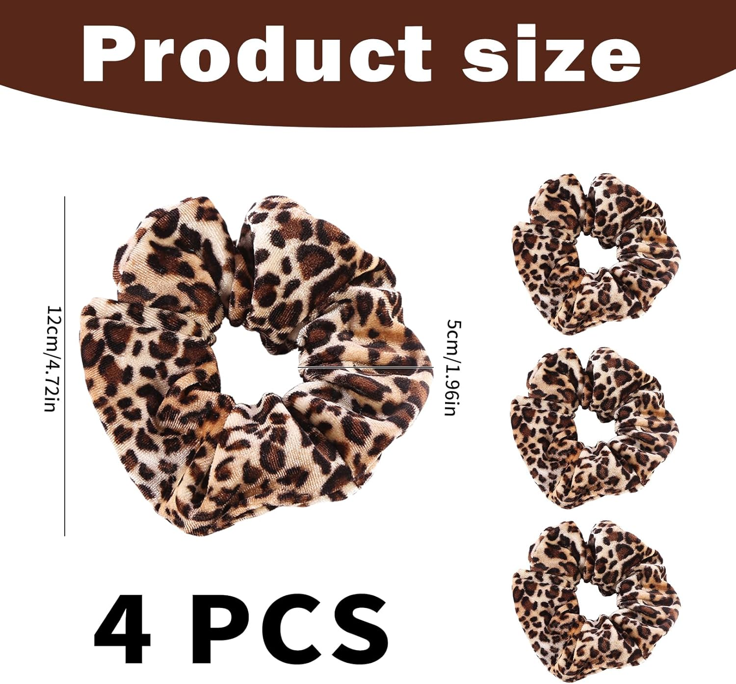Pack of 4 Scrunchies Hair Bobbles with Leopard Pattern, Hair Thick Scrunchie Hair Band Elastic, Hair Bobbles Velvet Leopard, Elastic Hair Bands Ponytail, Leopard Hair Accessories for Women Girls image number 1