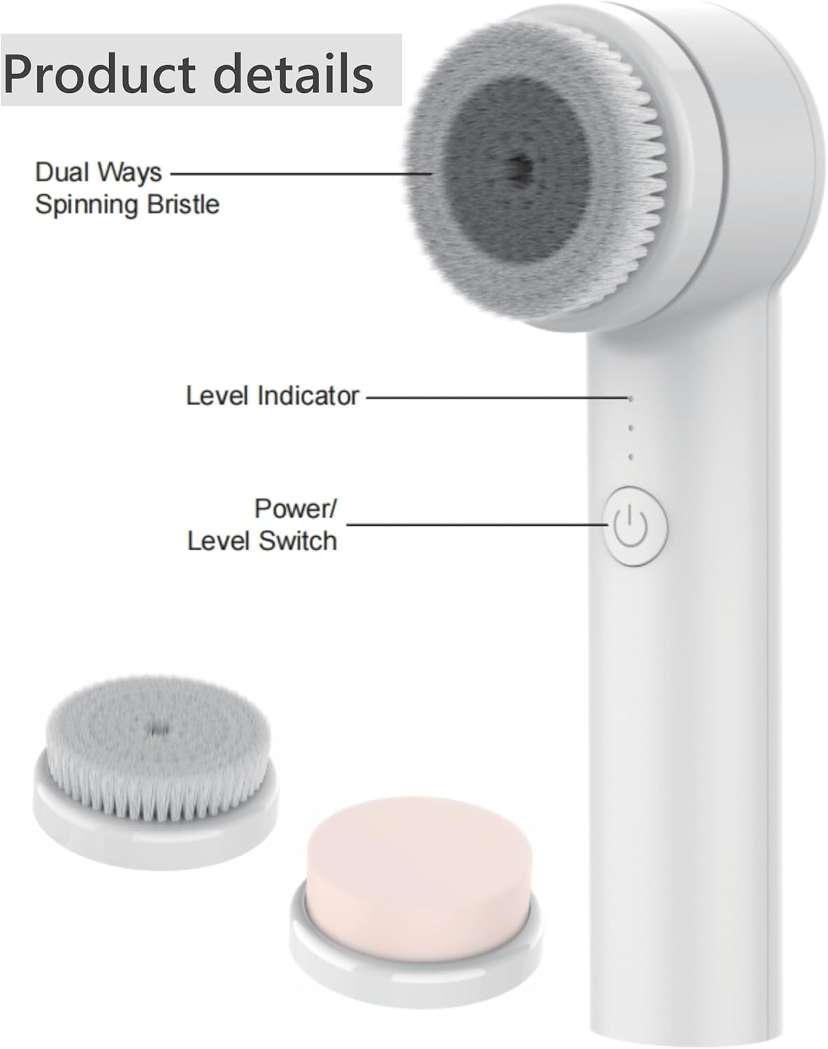 DOCOCO Facial Cleansing Brush, Face Scrubber, IPX6 Clean Exfoliate Massage Skin, 3 Replaceable Heads image number 3