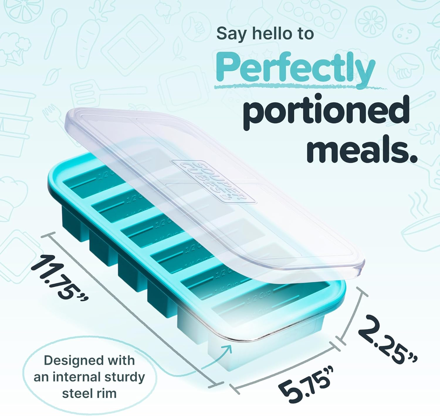 Souper Cubes 1/2 Cup Silicone Freezer Tray with Lid - Easy Meal Prep Container and Kitchen Storage Solution - Silicone Mold for Soup and Food Storage - Aqua &ndash; 1-Pack image number 3
