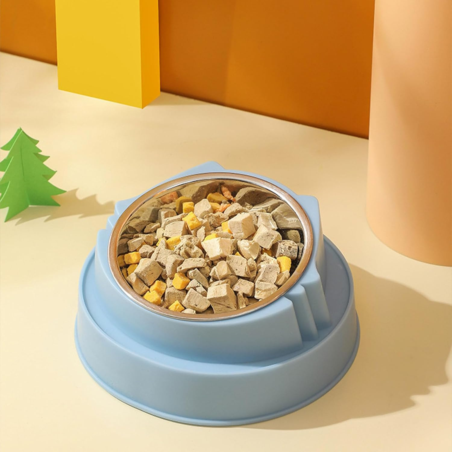 Raised Cat Bowl, Stainless Steel Plastic Cat Food Bowl Large Capacity Elevated Dog Bowl Neck Protection Pet Feeding Bowl, Raised Dog Feeder Non Slip Tilted Cat Bowl Pet Feeding Bowl for Dogs Cats image number 3