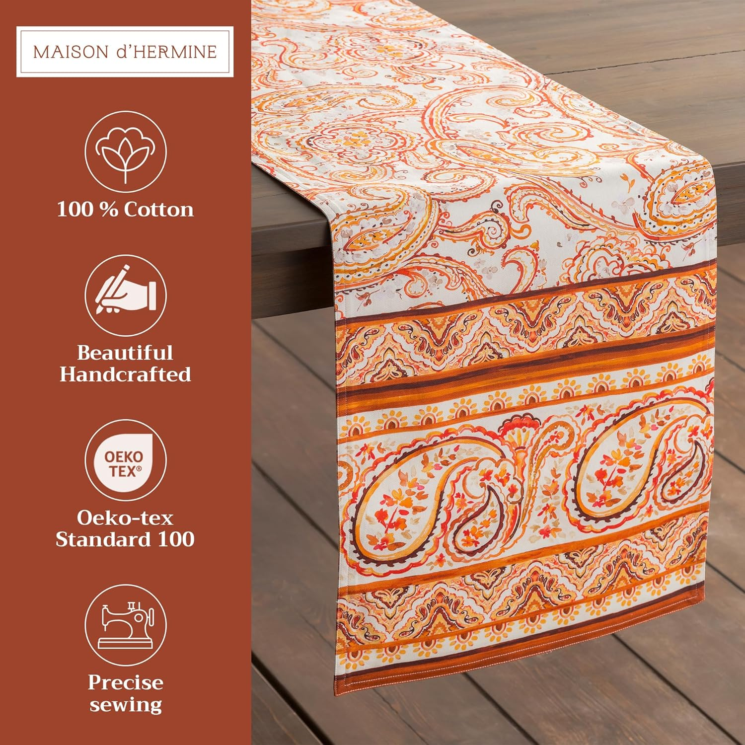 Maison D' Hermine Table Runner 100% Cotton Double Layer Table Runners 72 Inches Long for Thanksgiving Christmas Decorations Home Kitchen Dining Party Wedding (Palatial Paisley, 14.5" X 72") image number 4