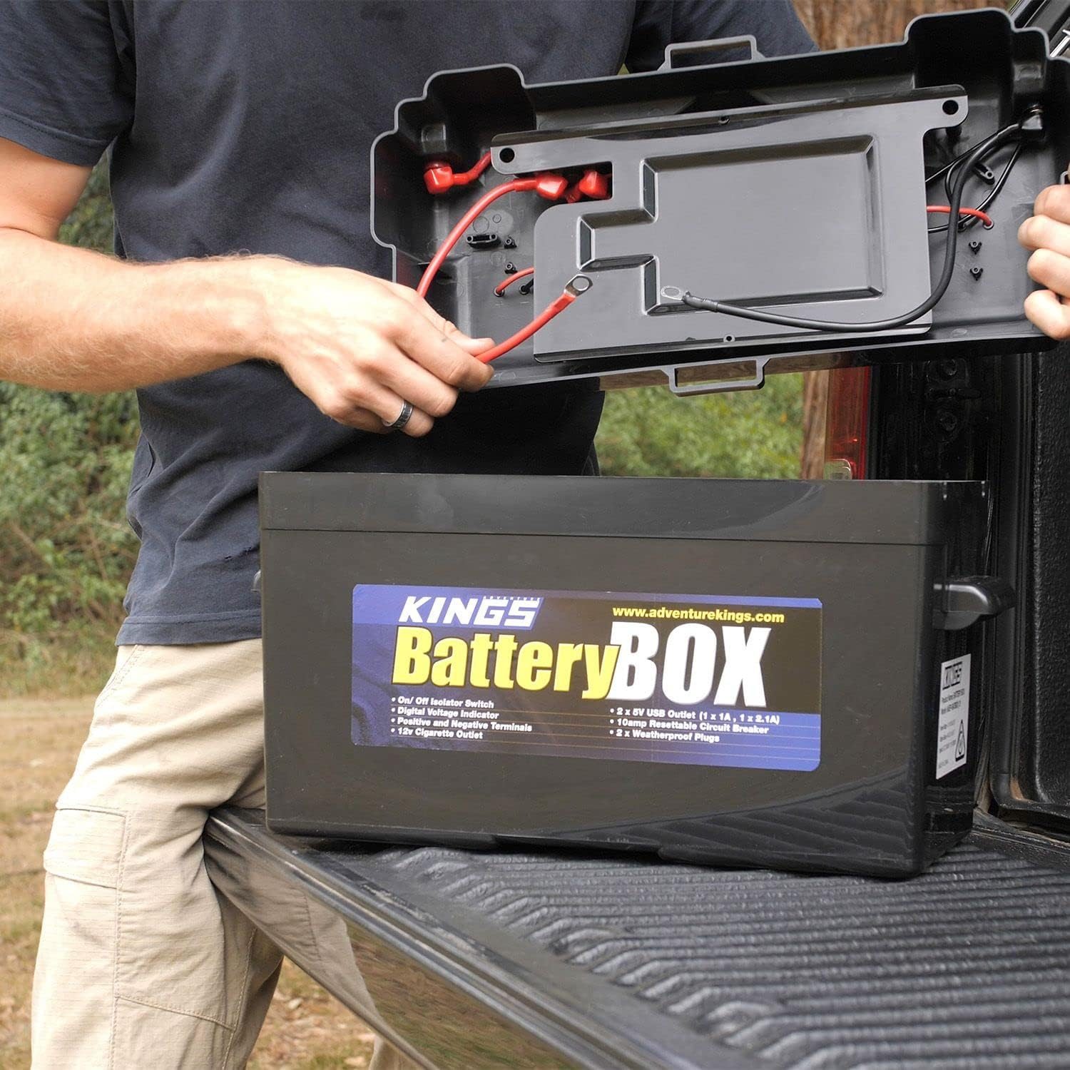 KINGS Maxi Battery Box Portable 12V | 2X USB & Cig Socket | Fits Most Deep-Cycle Batteries | 2 X Anderson Style Plugs | Digital Voltage Indicator image number 2