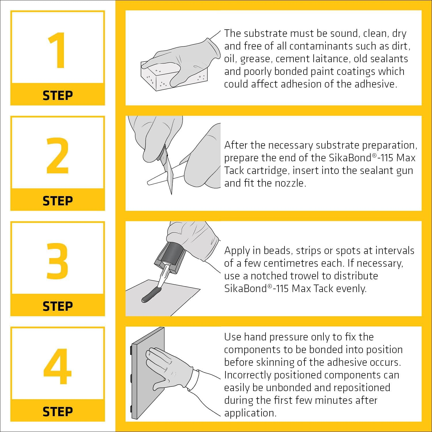 SIKA - Construction Adhesive - Sikabond-115 Max Tack - White - Interior Grab Adhesive - Easy to Apply - High Final Strength - Multi Materials - 290Ml image number 2