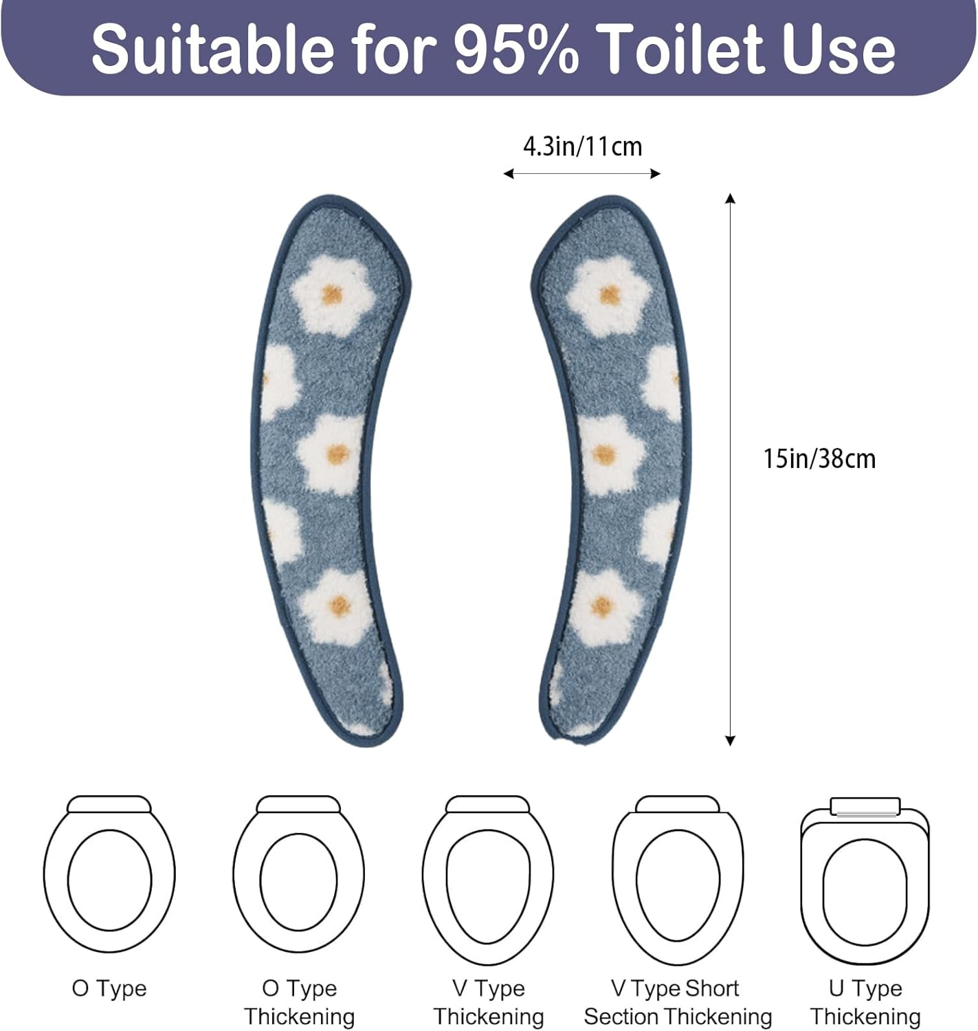 Thick and Warm Toilet Seat Cover &ndash; Washable, Reusable Cushion with TPR Adhesive & Floral Pattern for Comfort & Insulation (Blue) image number 3