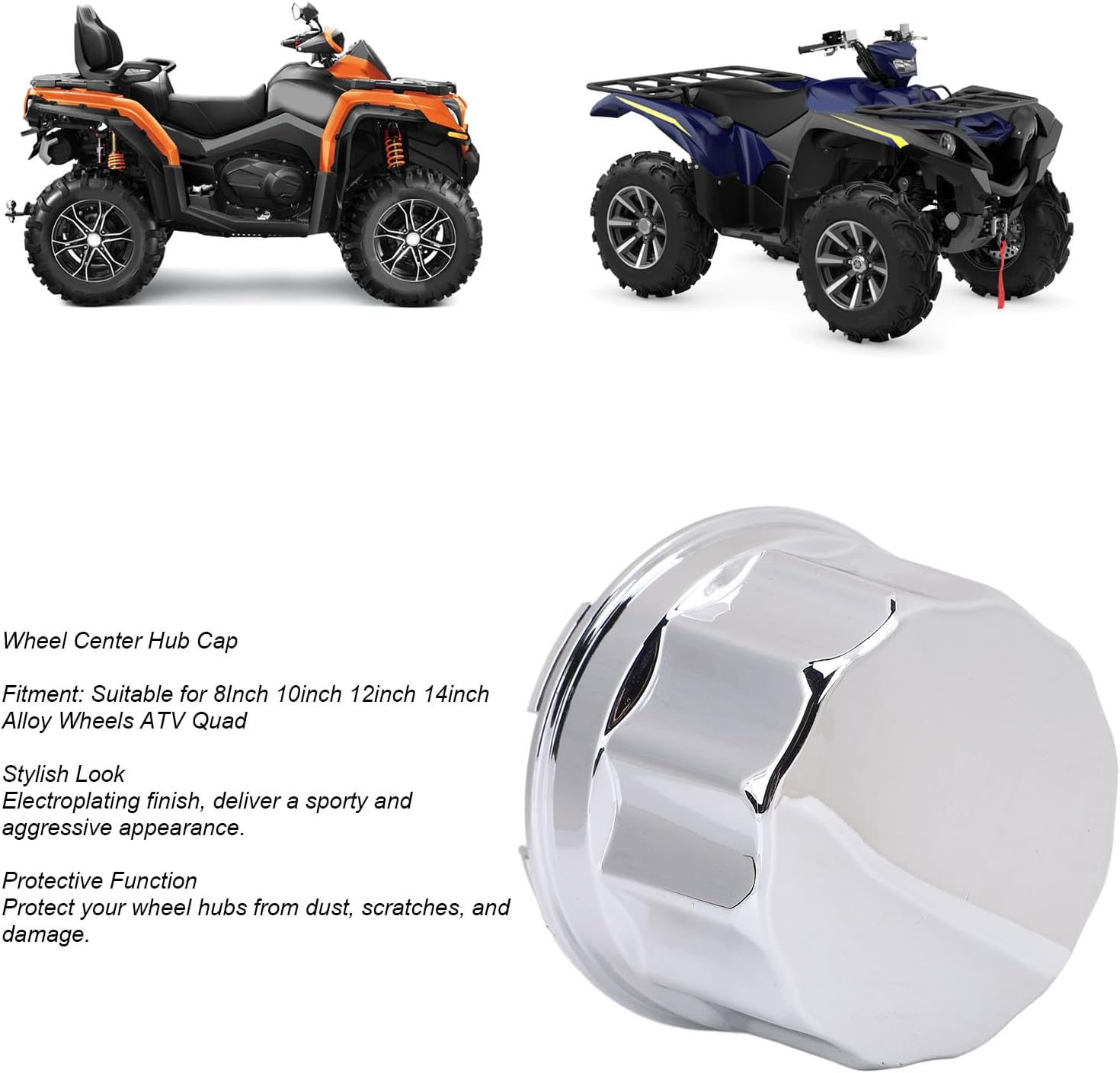 Tyre Wheel Hub Cap Cover, 4 Pieces ATV Tire Center Wheel Hub Cap Electroplated Surface for 8" 10" 12" 14" Alloy Wheels ATV Quad image number 4