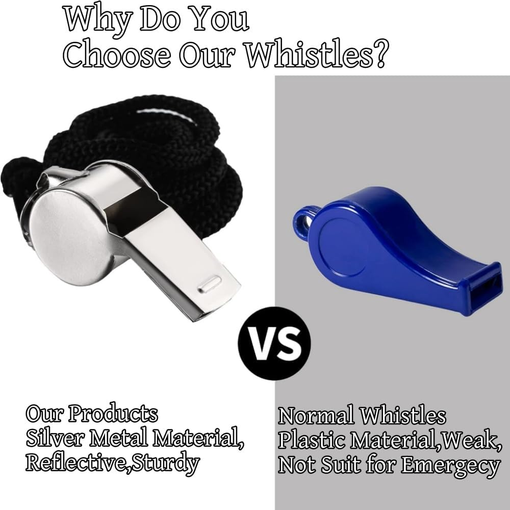 HIDOSNG 10 Pcs Stainless Steel Sports Whistles,Coach Whistles Metal Whistle with Lanyard,For Whistle Sport,For Referees, Coaches, Polices, Training, Outdoor Sports and Emergency image number 1