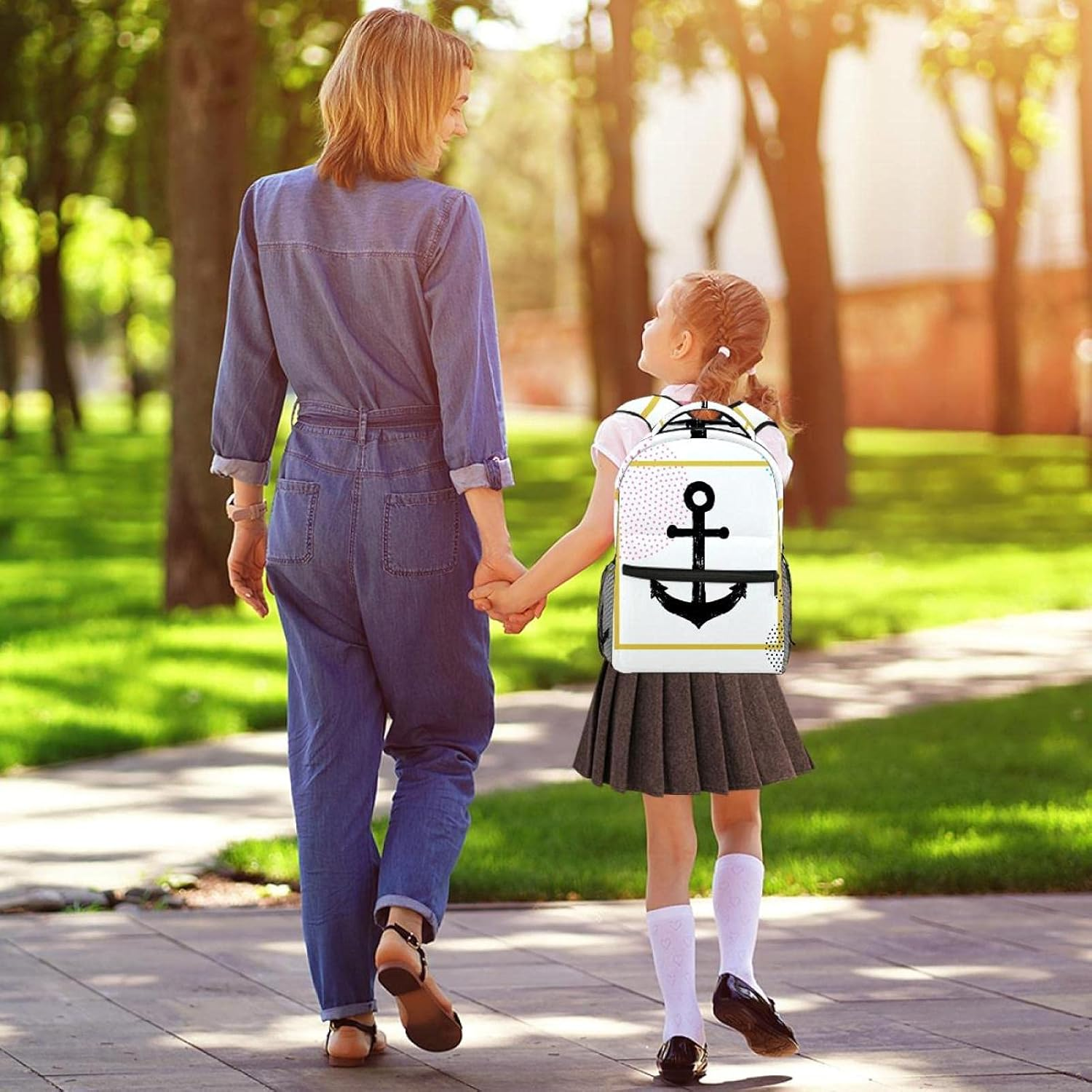 Anchor Illustration Backpack Students Shoulder Bags Travel Bag College School Tote Backpacks image number 5