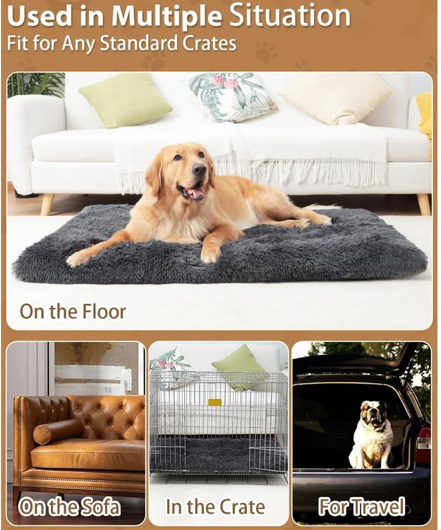 Large Dog Bed Washable Dog Crate Bed for Large Dogs Deluxe Thick Flannel Fluffy Comfy Kennel Pad Anti-Slip & Anti-Scratch Pet Sleeping Mat,30.7 * 21.6Inch