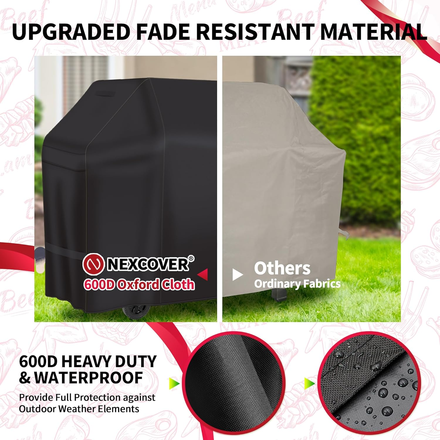 NEXCOVER Upgraded Grill Cover, 65 Inch Waterproof BBQ Cover, Large 600D Heavy Duty Gas Grill Cover, Fade Resistant, Weather Resistant, Rip Resistant Barbecue Cover image number 1