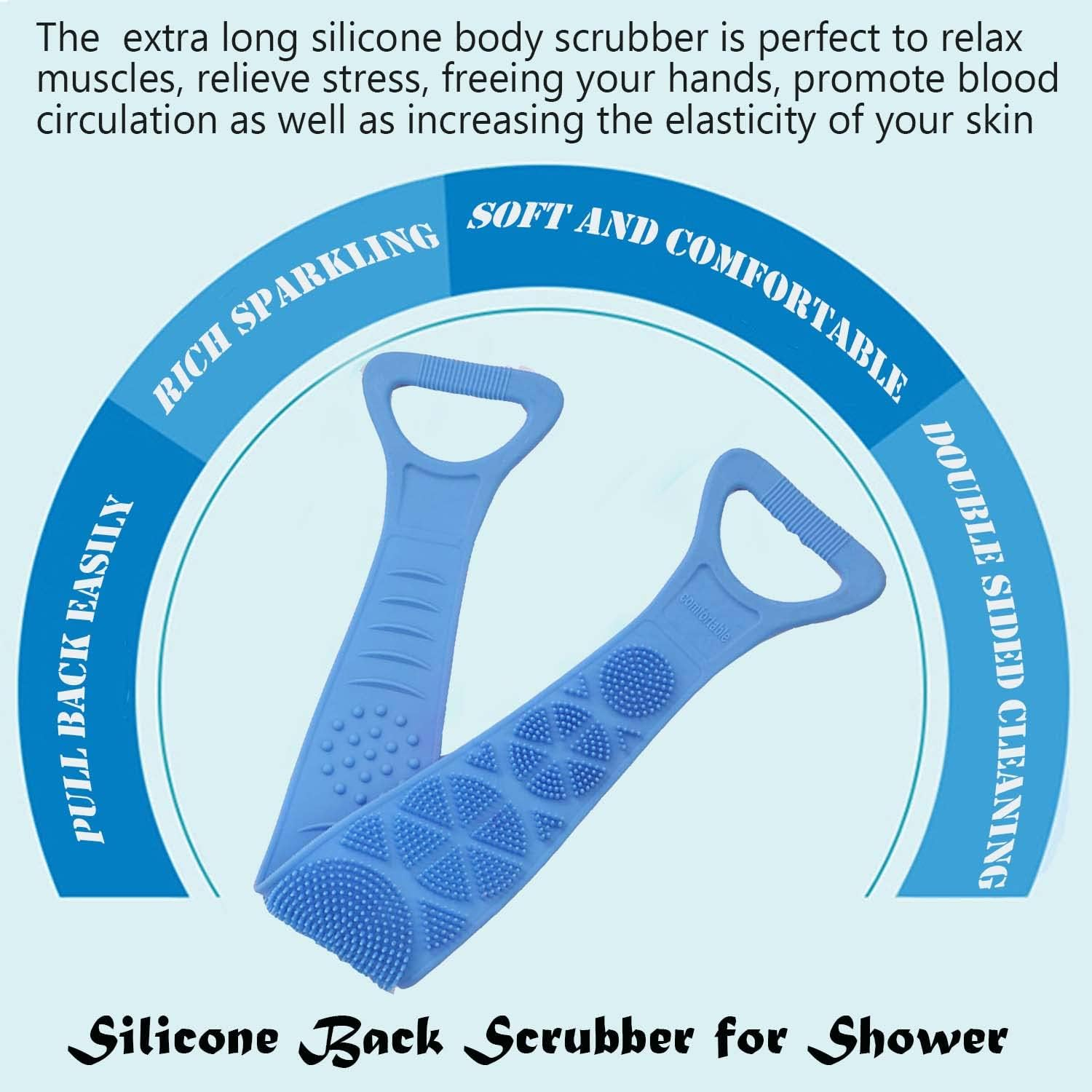 Paifeancodill Back Scrubber for Shower, Body Scrubber, Bath Body Brush, Double Sided Body Exfoliating & Scrubbing Bath Brush for Massage & Cleansing, Silicon Scrub Belt Pad Washer for Men Women(Pink) image number 3