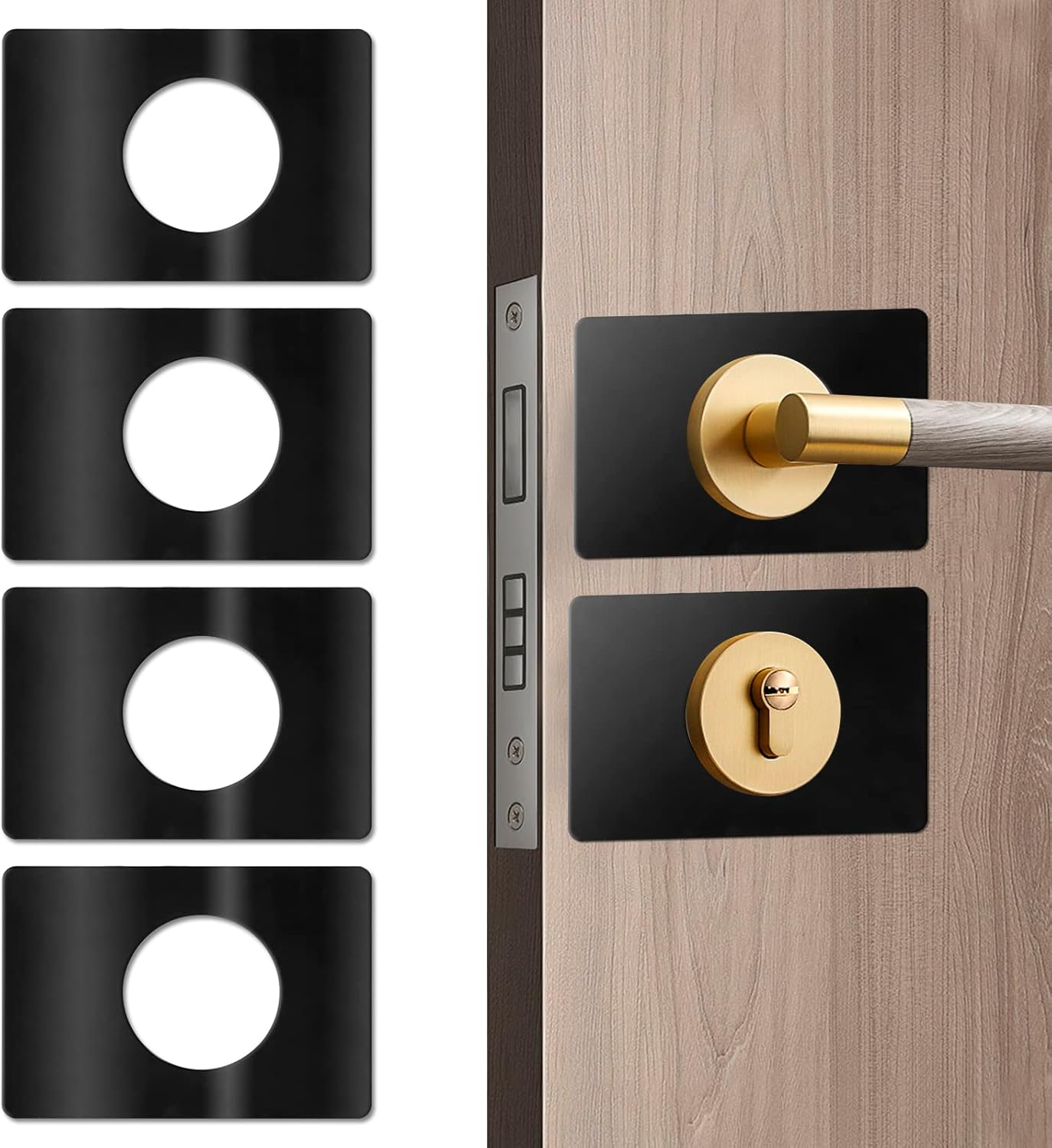 4 Pack Door Knob Reinforcement Plate Black, Door Hole Cover Filler Fixing Plate Door Lock Repair Plate, Stainless Steel Door Knob Fixing Bracket - Prevent Door Lock Loose or Wobbly image number 6