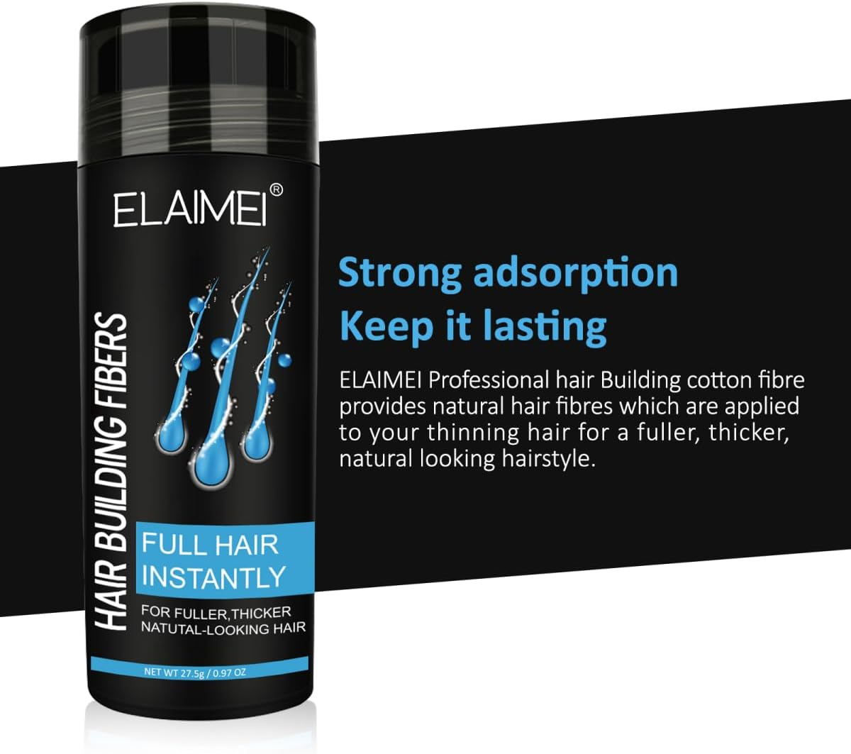 Hair Loss Building Fibers 27.5G Alopecia Keratin Thicker Concealer Fiber Black image number 4