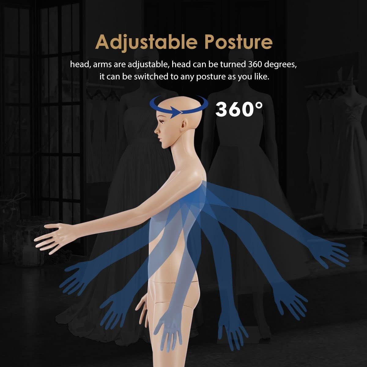 Female Mannequin Full Body Manikin Torso Display Stand Dress Form 175CM Adjustable Detachable Skin Tone image number 5