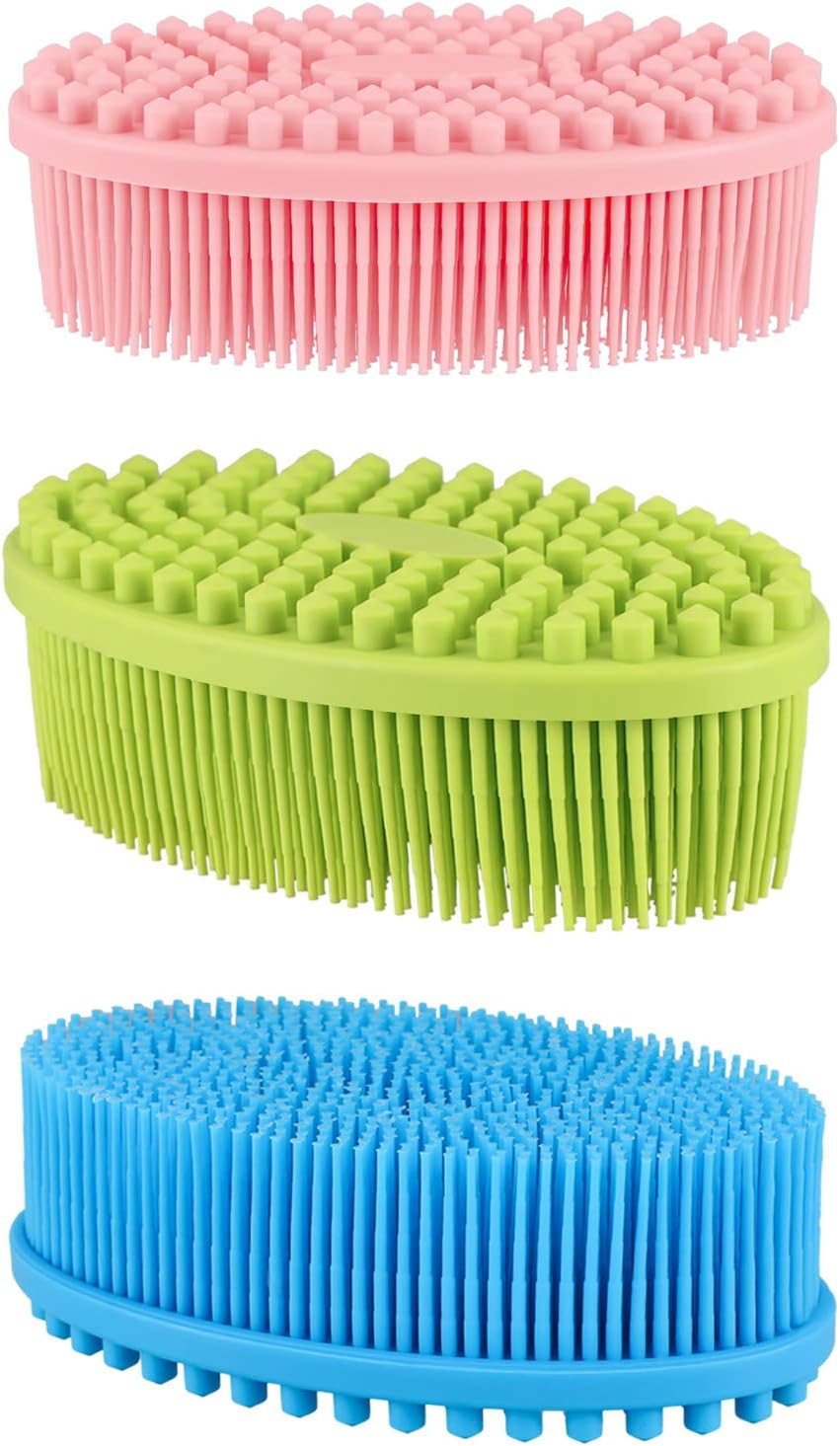 BBTO 3 Pieces Exfoliating Silicone Body Scrubber Body Silicone Scrubber Brush Silicone Body Wash Scrubber for Skin Exfoliation, 3 Colors (Pink, Blue and Green) - Blue,Green,Pink image number 4