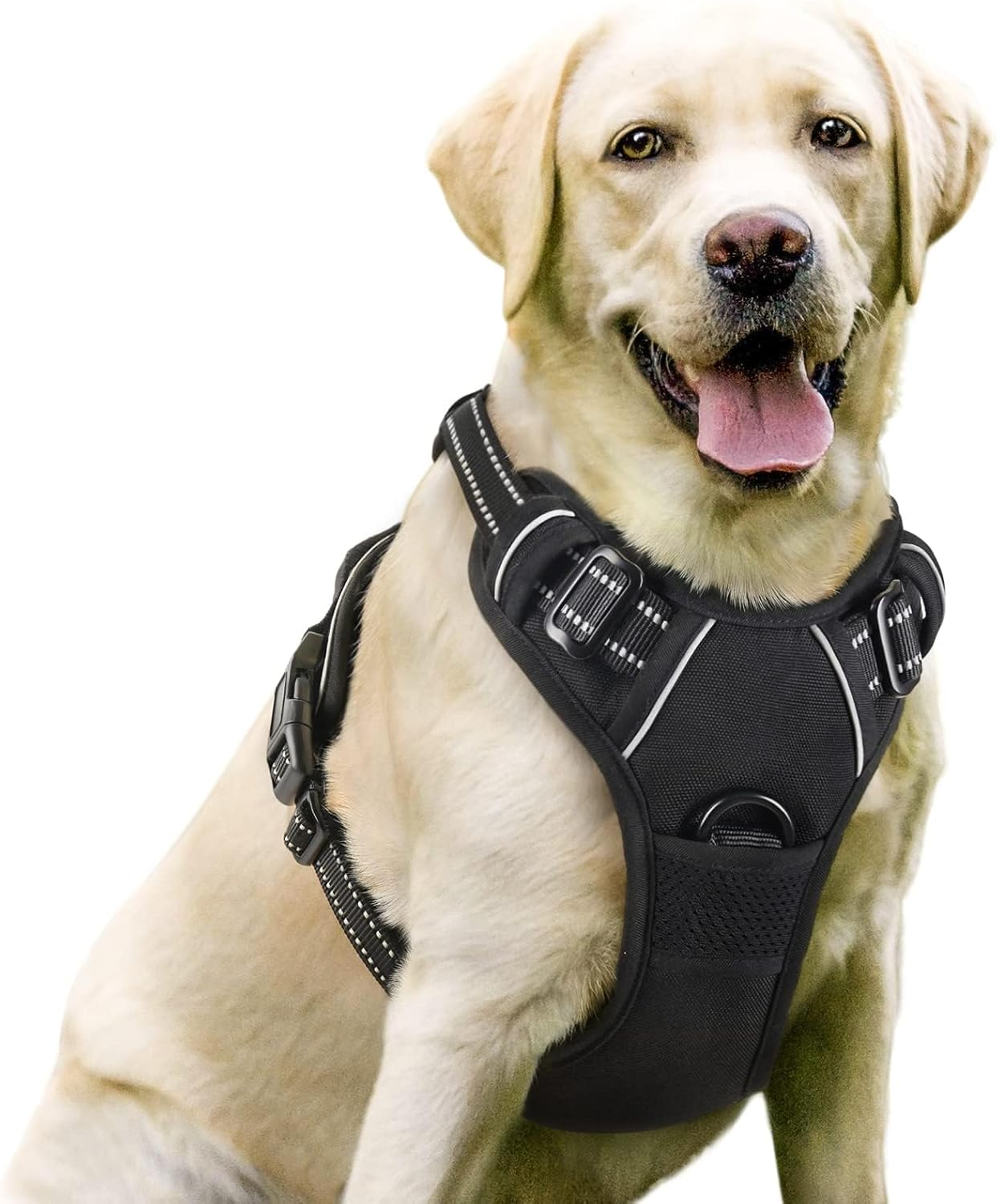 Rabbitgoo Dog Harness No-Pull Pet Harness Adjustable Outdoor Pet Vest 3M Reflective Oxford Material Vest for Dogs Easy Control for Small Medium Large Dogs, Black, L