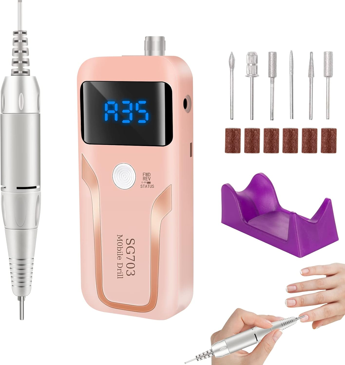 Electric Nail Drill, DELIFO Portable Nail Drill Professional Pedicurerechargeable 35000 RPM Nail File Machine Acrylic Nails Polishing Tools with Bits LED Display for Home Salon Manicure image number 6