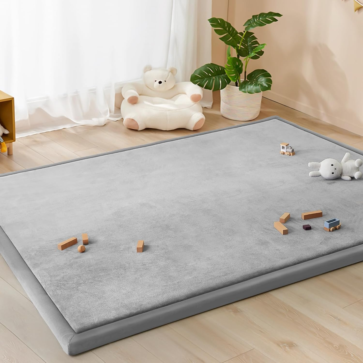 Large Baby Play Mat, Coral Velvet Rug Foam Soft Crawling Mats, 3Cm Thick Playmat for Babies, Toddlers, Infants, Kids Crawling Mat Rugs for Tummy Time Living Room, Bedroom image number 4