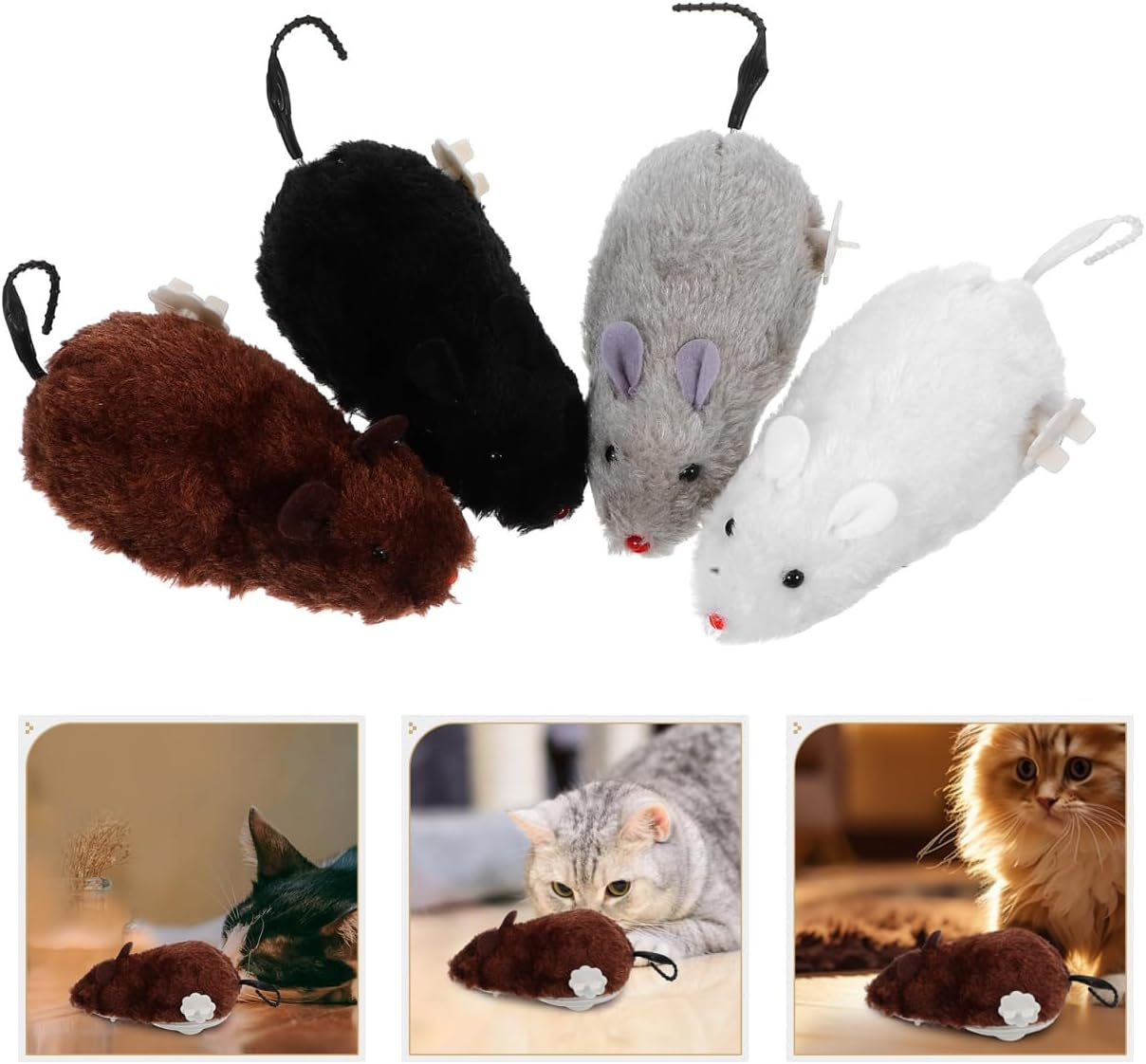 Sosoport Cute Wind-Up Mice Toys 4 Pack Interactive Toys for Cats No Battery Needed Safe for Boys and Girls Random Color image number 3