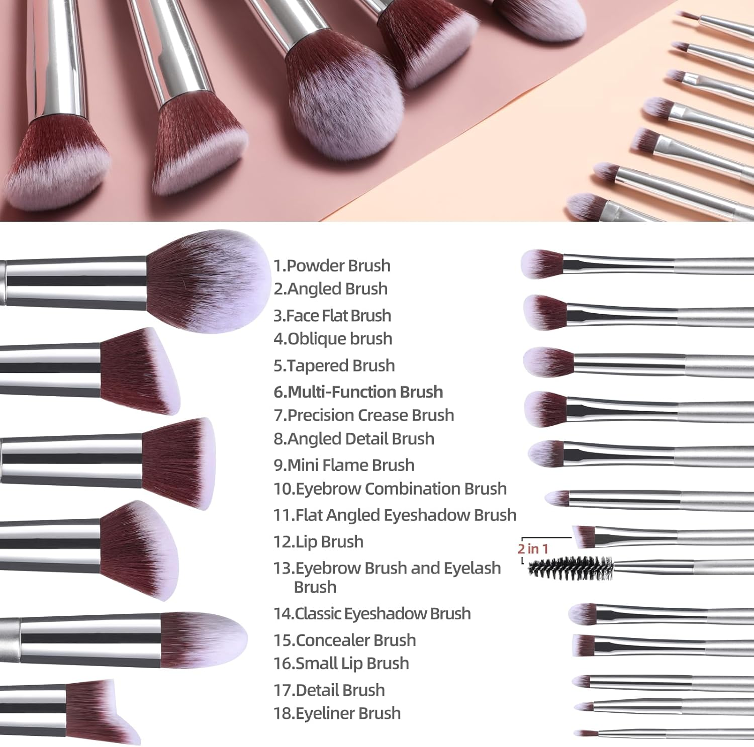 BS-MALL Makeup Brush Set 18 Pcs Premium Synthetic Foundation Powder Concealers Eye Shadows Blush Makeup Brushes with Black Case image number 1