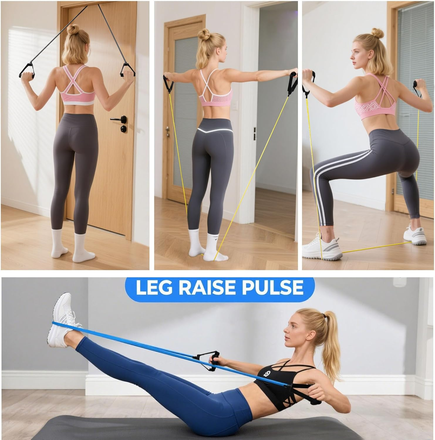 Resistance Bands with Handles, 3-Level Fitness Bands Set for Home Gym Workouts, Physical Therapy, Strength Training for Women & Men, Includes Door Anchor - Beignner(10-15-25Lb) image number 7