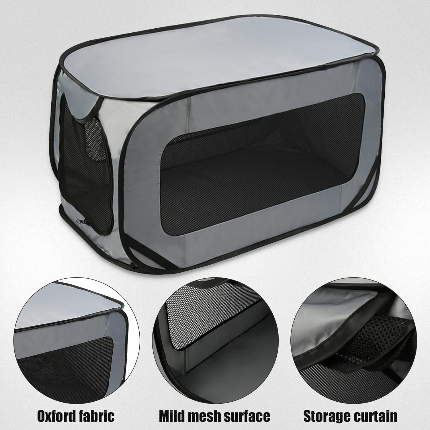 94 X 53 X 53 Cm Dog Transport Box Foldable Pop-Up Transport Box Dog Cat Sturdy Transport Box Oxford Fabric Dog Box Car Dog Bag Portable Dog Transport Boxes for Cats and Dogs up to 29.5 Kg, Grey image number 1