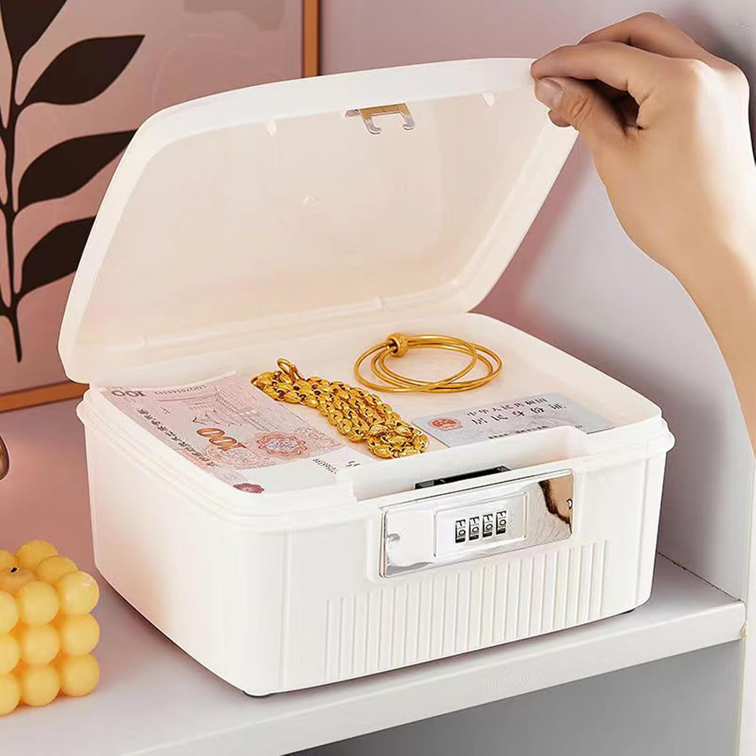 20 * 25 * 10Cm Medicine Organizer Box First Aid Health Emergency Storage Box Large Capacity Medicine Storage Bins with Combination Locks(White) - Green image number 2