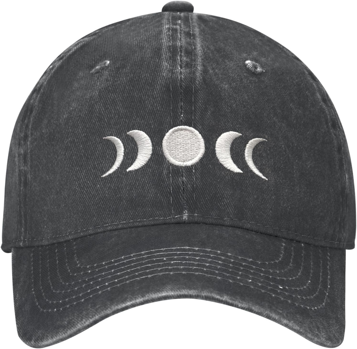 Gothic Goth Crescent Moon Hat, Adjustable Embroidered Washed Baseball Cap for Men Women, Crescent Moon, One Size