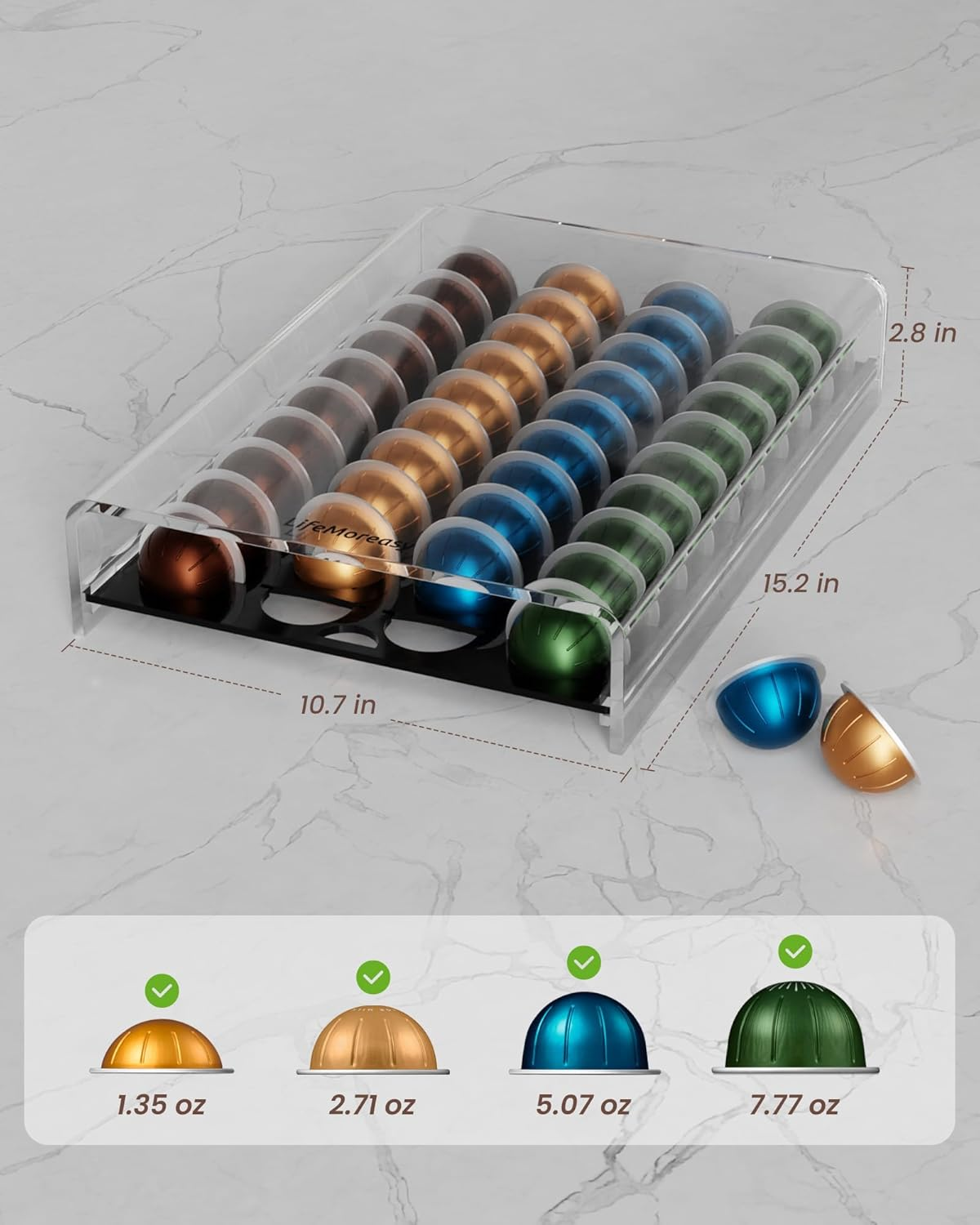 Storage Drawer for Nespresso Vertuo Coffee Pod Holder for Counter Acrylic Coffee Capsule Organizer - 40 Pods image number 2