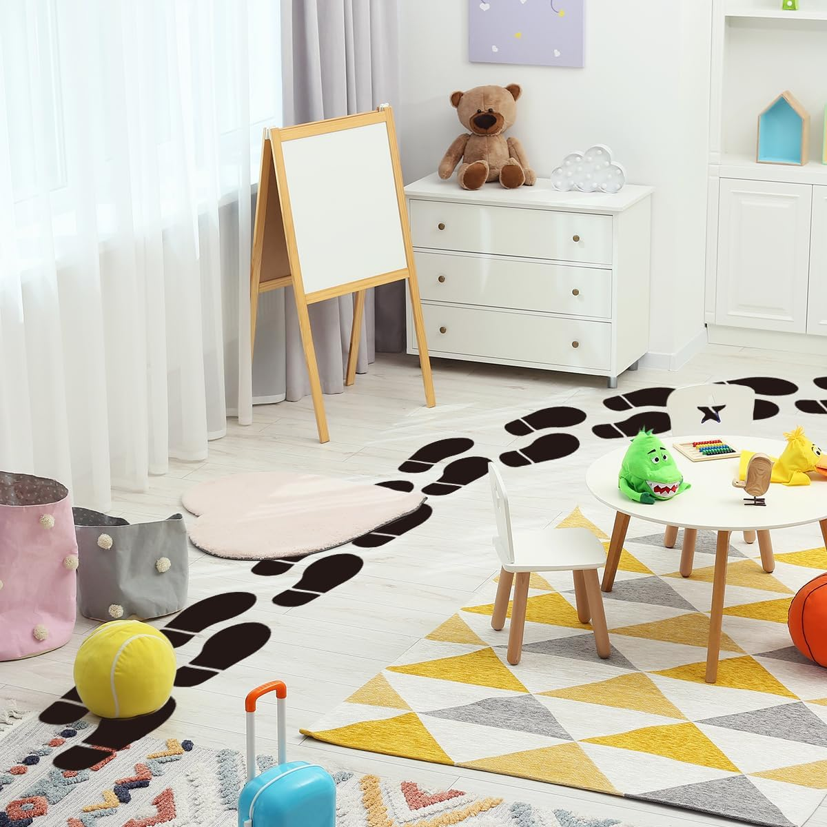 28 Pairs 56 Prints Black Shoe Stickers，Black Footprint Decals，Floor Wall Stairs to Guide Directions，For Office School Floor Wall Stairs to Guide Directions image number 3