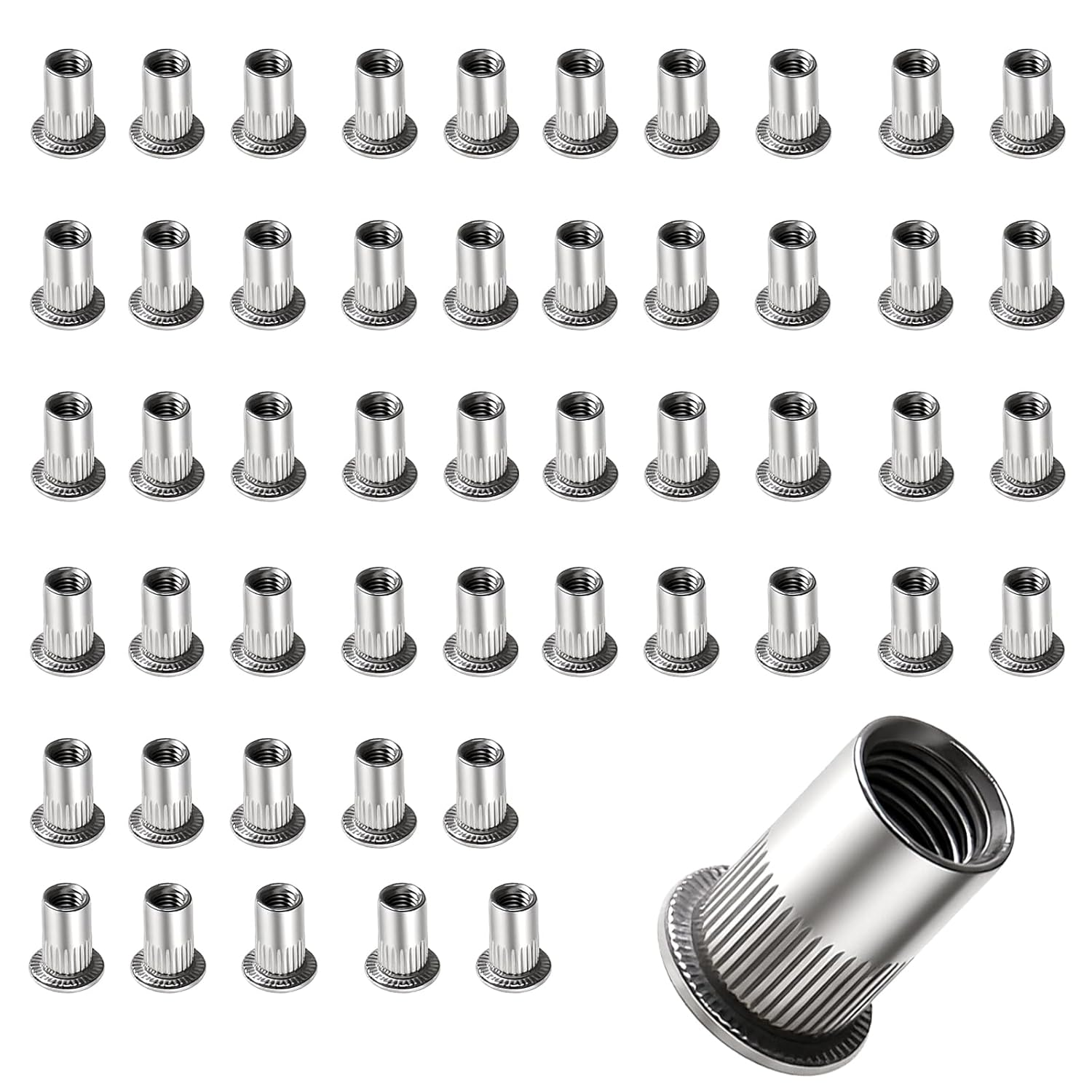 50 PCS M5X1.0 Rivet Nuts Kit, 304 Stainless Steel Threaded Inserts Nutserts for Metal Wood & DIY Electrical Appliances Industrial Assembly (Silver) image number 1
