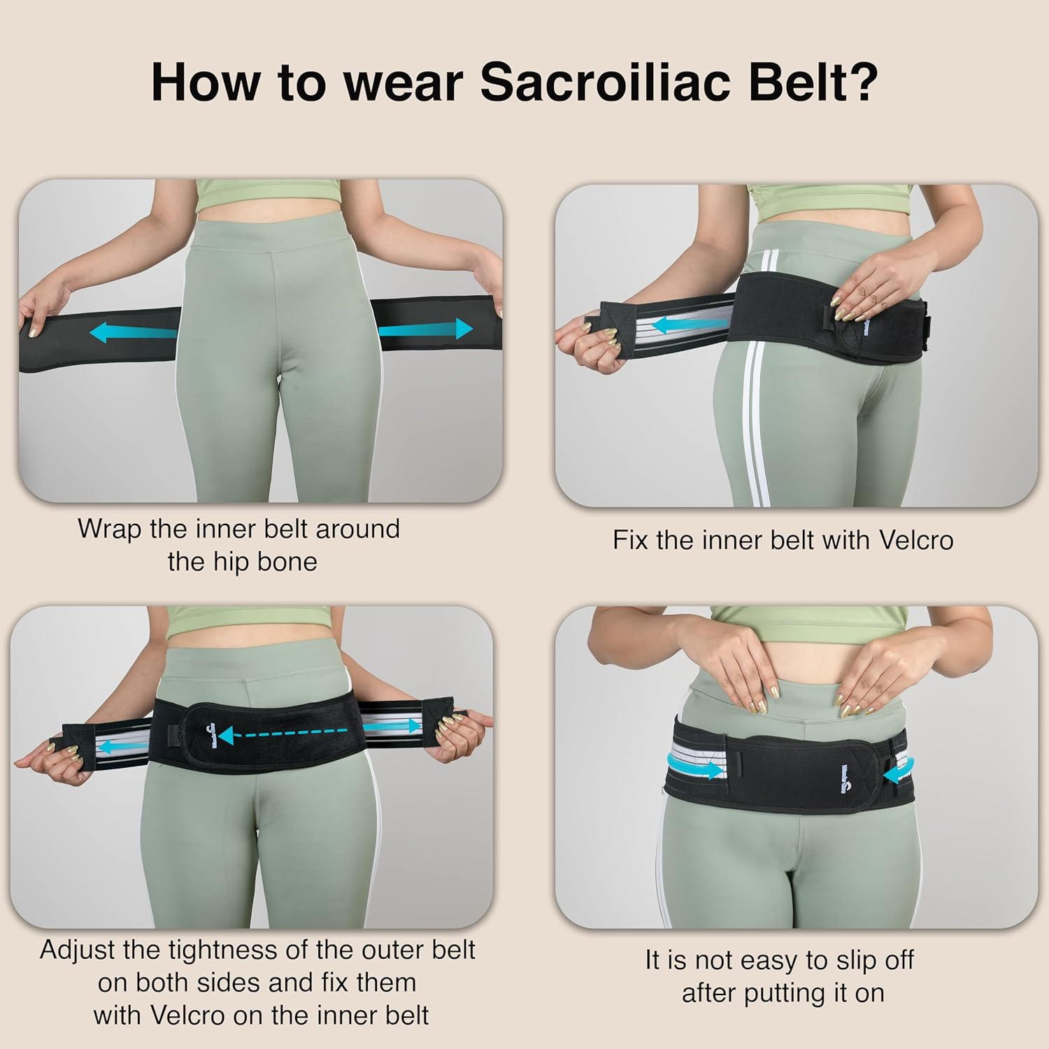 Wonder Care Sacroiliac SI Joint Hip Belt Pelvic Support Belt Lower Back Support Brace for Men and Women - Trochanter Belt - Sciatica Pelvis Lumbar Hip Pain Relief_Fits to 32"-47" image number 5