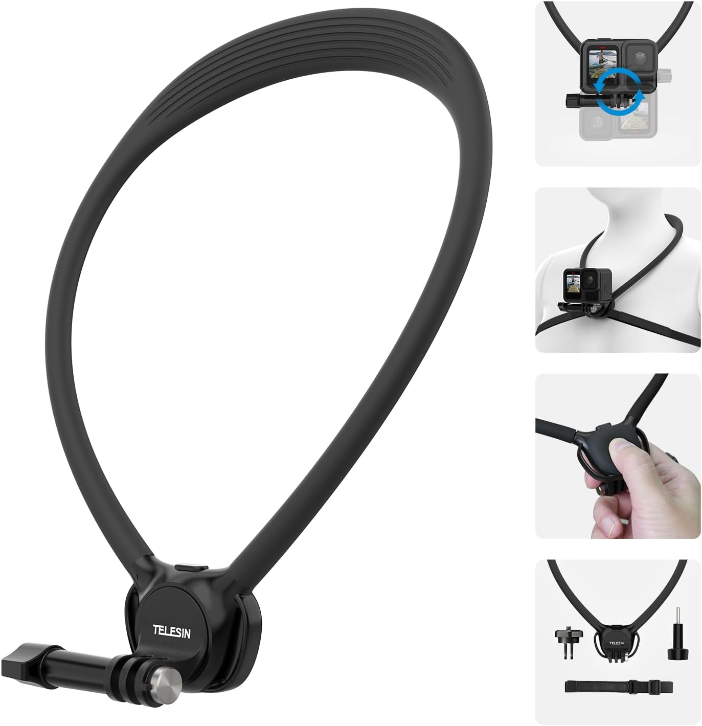TELESIN Neck Mount SE 2.0 with Air Cushion, Action Camera Chest Strap Hand Free Pov/Vlog Selfie Mount for Go Pro Hero 13-5 Insta360 X3 X4 Ace Pro DJI Action 3 4 5 Pro