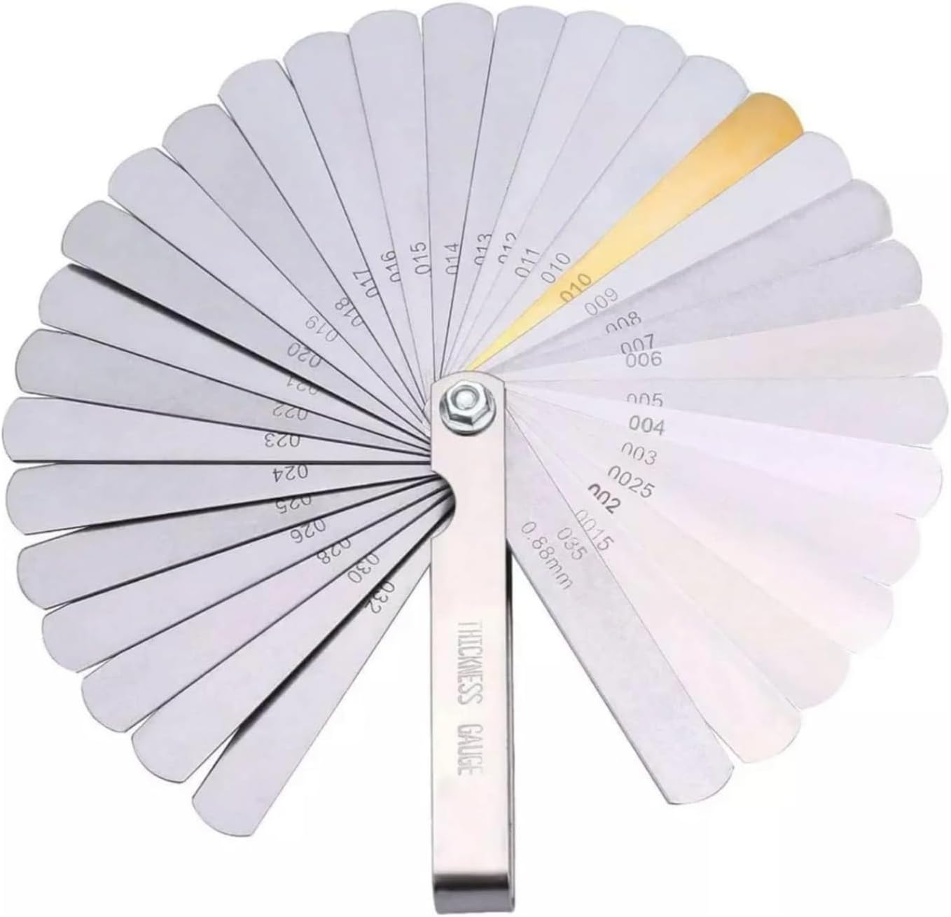 Universal Feeler Gauge Set Stainless Steel Thickness Gauge 32 Blades 0.04-0.88 Mm (0.0015-0.035 Inch) Metric/Imperial for Measuring Gap Width and Thickness for Guitar, Spark Plug image number 6