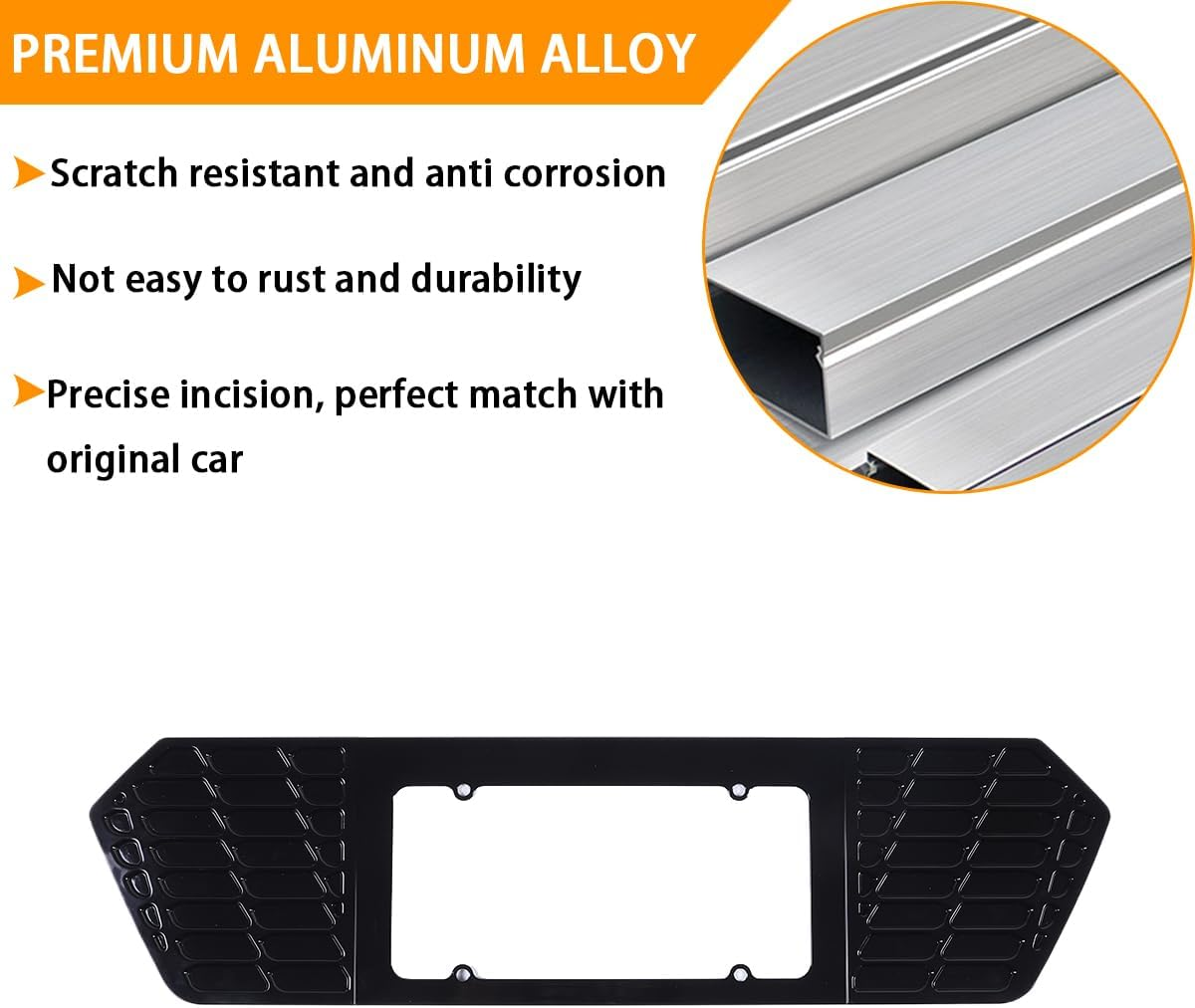 Rear License Frame Compatible with Chevrolet Corvette C8 2020-2025, Aluminum License Plate Frame Grill Vent Insert, License Plate Trim Base Accessories (Bright Black) - Black image number 3