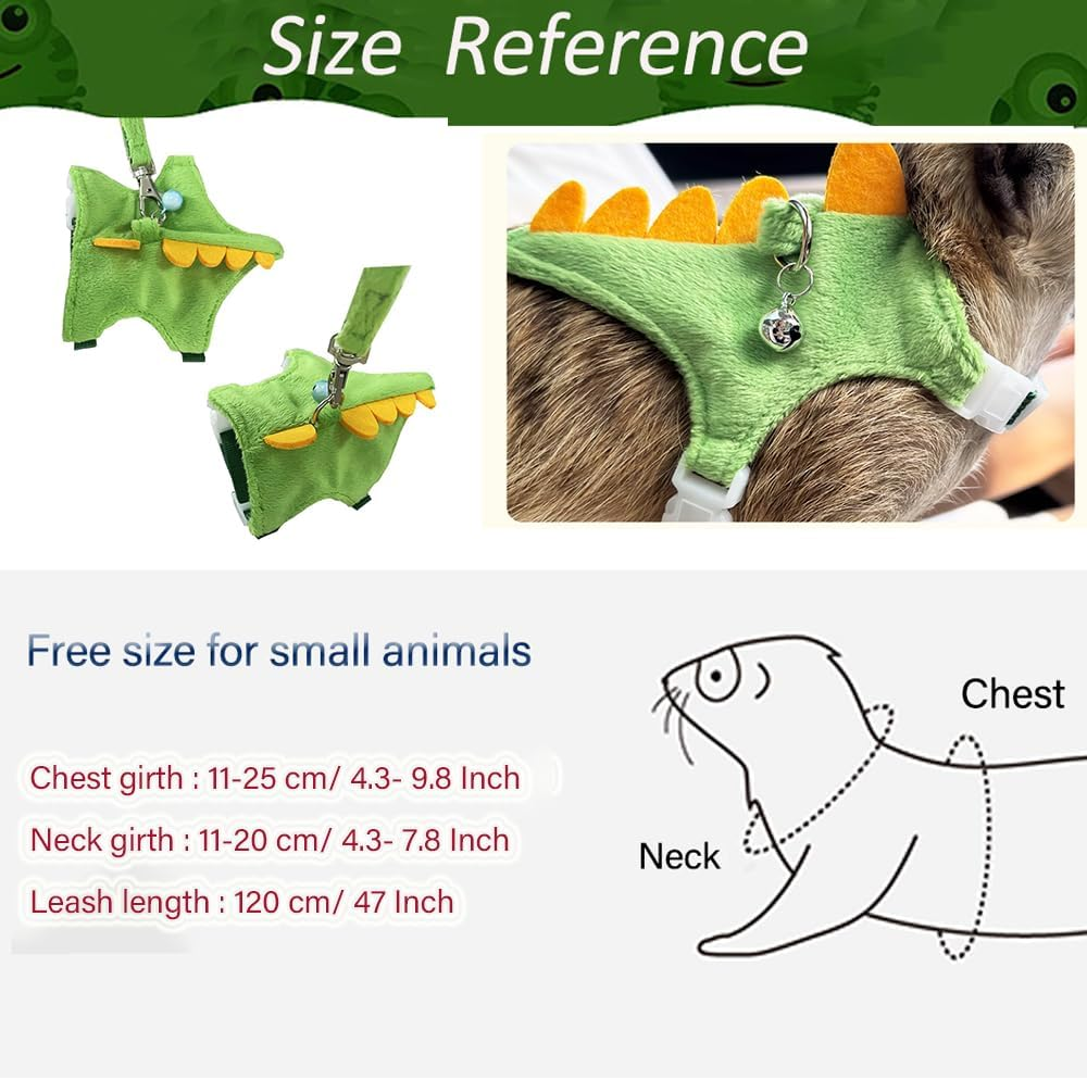 Anelekor Ferret Harness and Leash Set Small Animals Vest Harness with Safe Bell Dinosaur Shaped Walking Clothes for Baby Rabbit Guinea Pig Teacup Chihuahua Mouse and Other Small Pet (B) image number 4